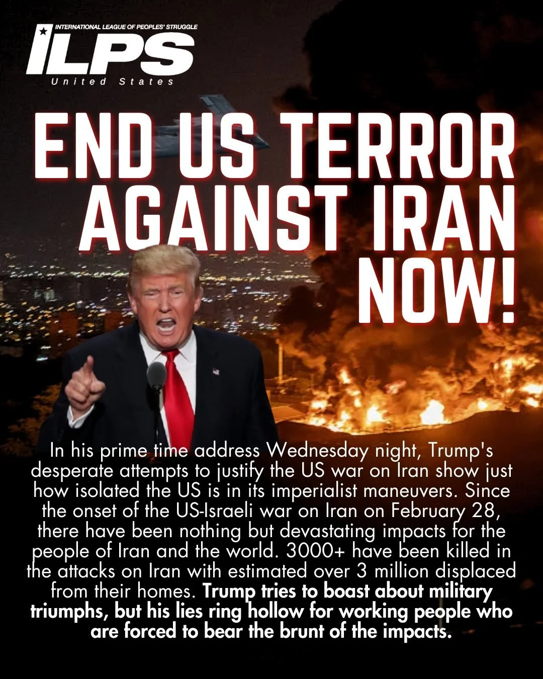 🇮🇷 End US Terror Against Iran Now!

Trump seeks to save face by trying to frame the war on Iran as a success while giving no clear timeline for its end. In actuality Trump and the US imperialists have failed to achieve their goals as the people of 