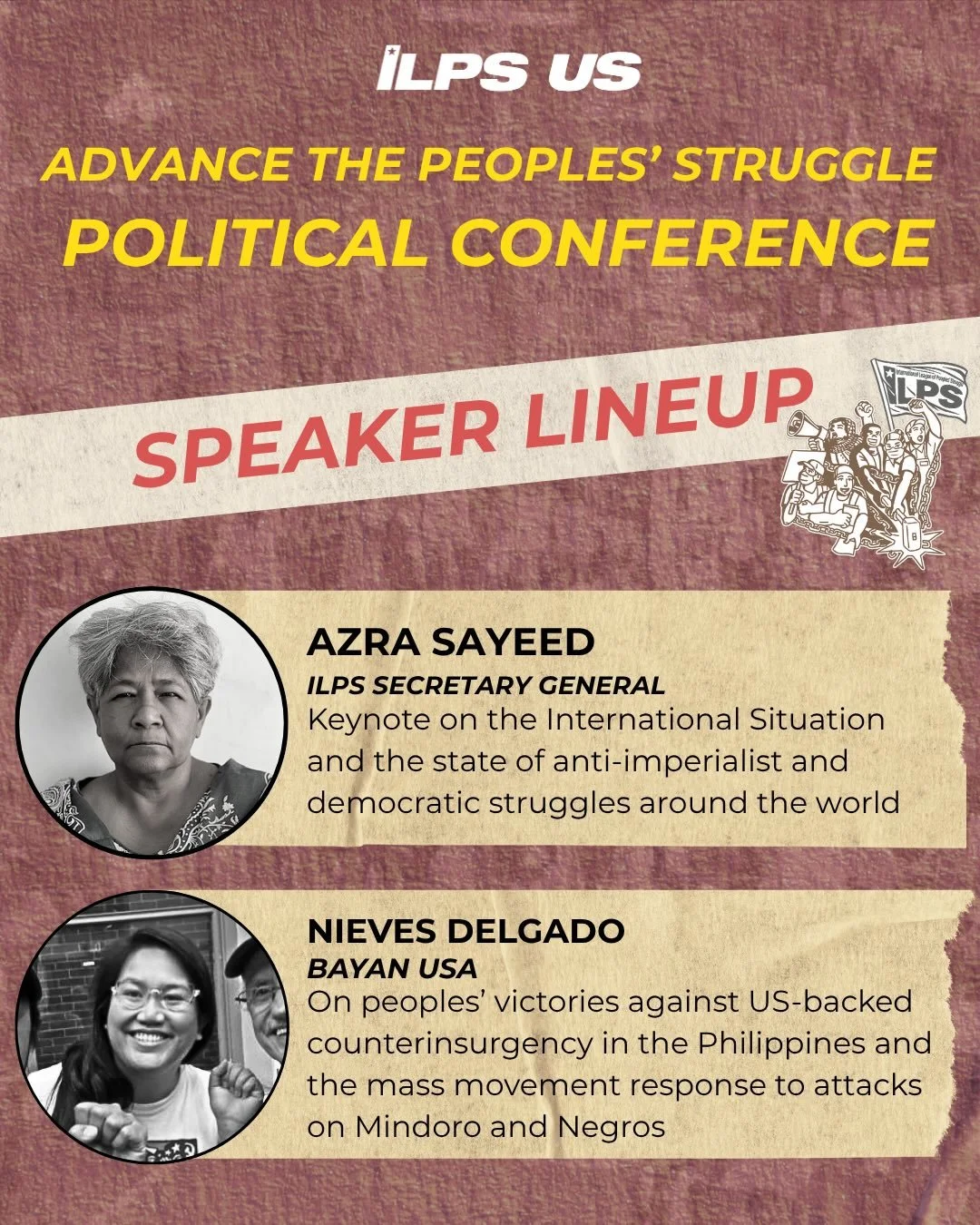 SPEAKERS ANNOUNCED: Advance the Peoples&rsquo; Struggle Conference May 31 🔥

Speakers and panelists will share lessons, victories, and challenges from organizing for migrant justice, fighting back against war profiteers, uplifting workers struggles 