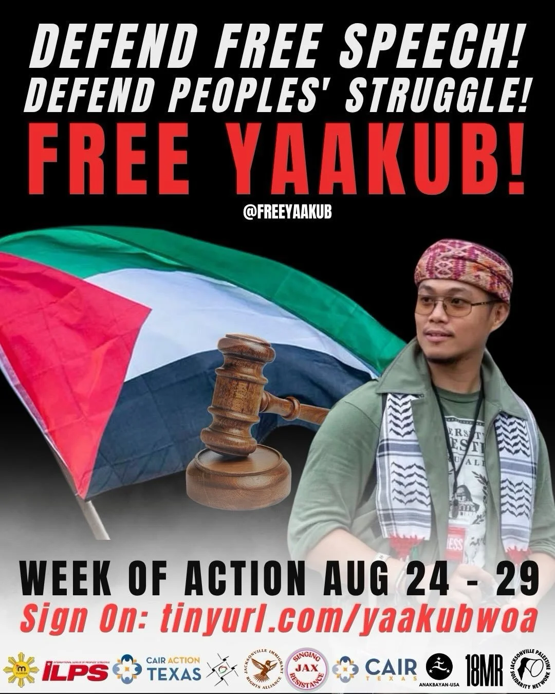 🚨 Defend Free Speech! Defend Peoples&rsquo; Struggle! WEEK OF ACTION TO FREE YAAKUB IRA 🚨 August 24&ndash;29

Our brother Yaakub is still locked up in Folkston Detention Center close to 11 months for exercising his First Amendment rights. It&rsquo;