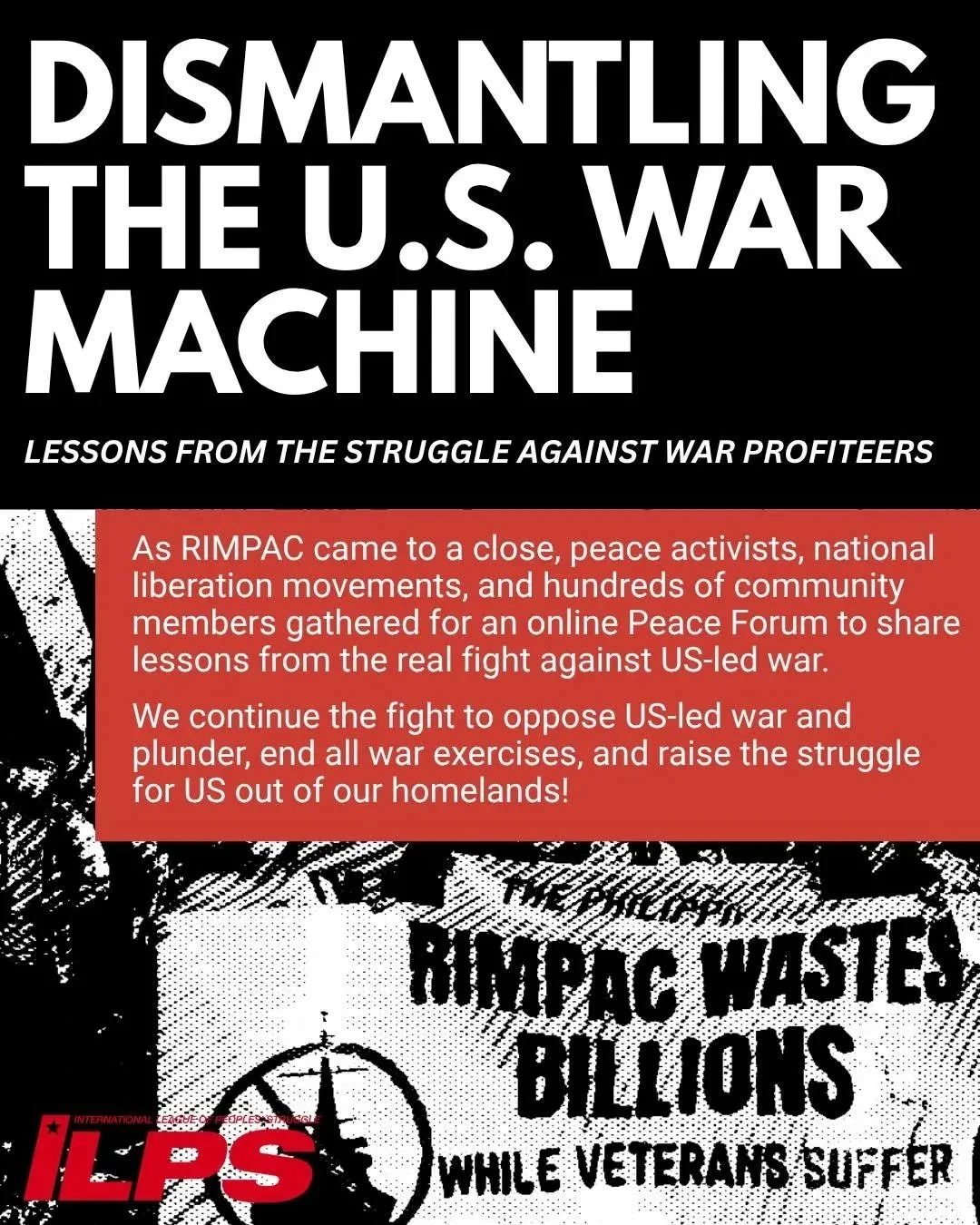 ⛓️&zwj;💥 Recap of National Peace Forum on Dismantling the US War Machine

As RIMPAC came to a close, peace activists, national liberation movements, and hundreds of community members gathered for an online Peace Forum to share lessons from the real 