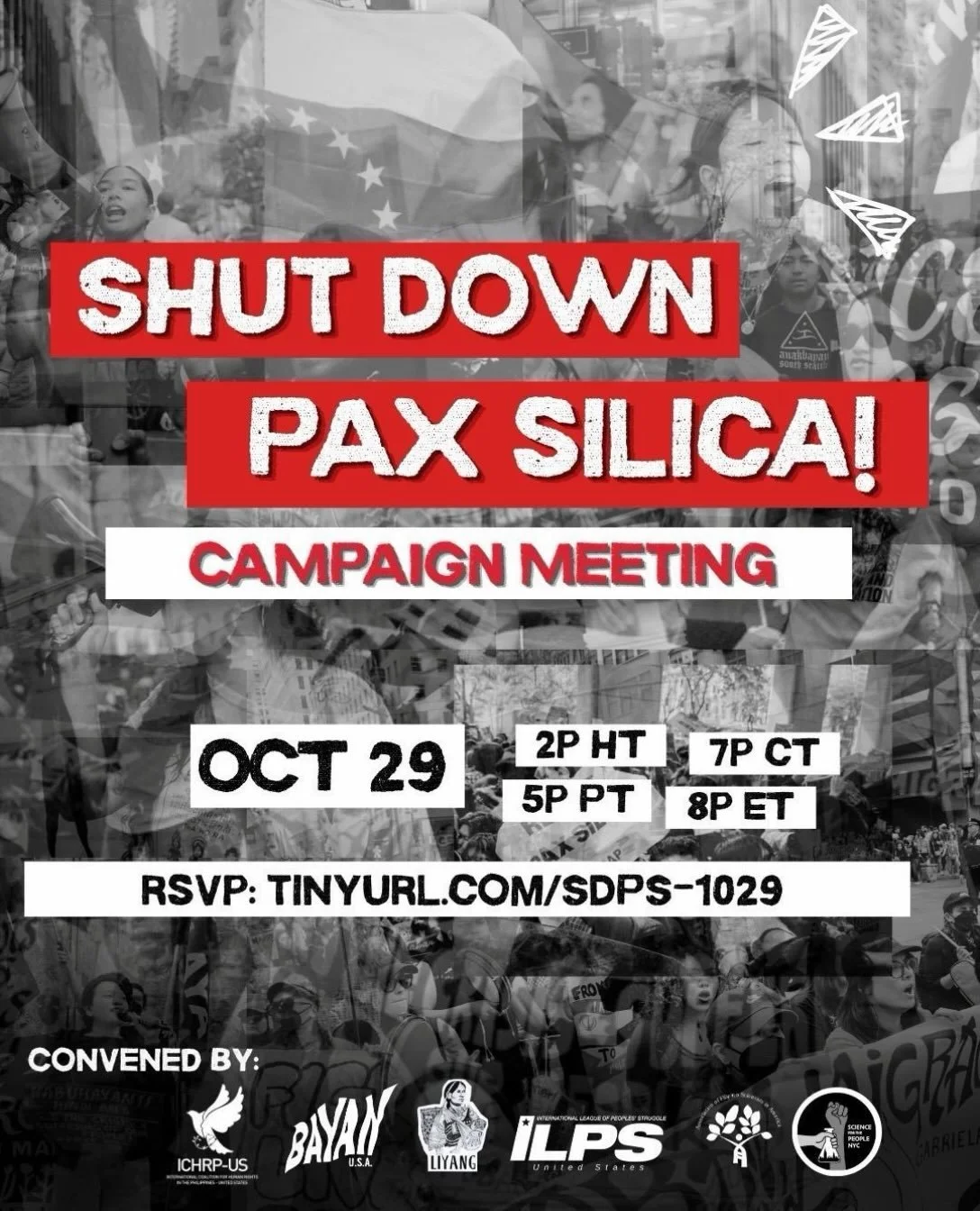 🔗 RSVP: tinyurl.com/SDPS-1029

💥 One month ago, we launched the Shut Down Pax Silica Campaign and Network in the US with over 500 in attendance across the country! Since the launch we have now grown to over 150 endorsers, signatories, and individua