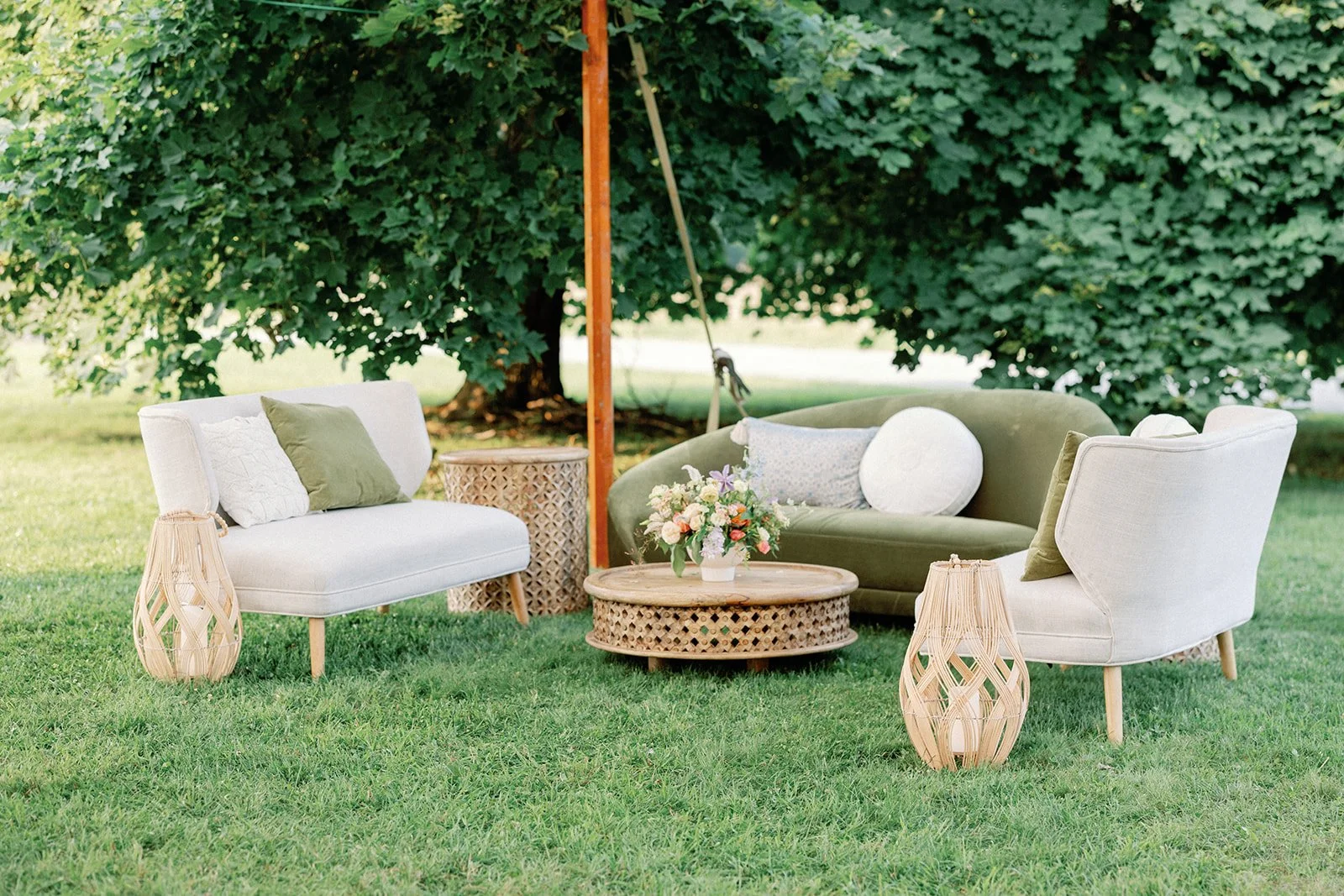 Curved velvet olive green sofa 
QTY 2 Photo by Jenna Brisson