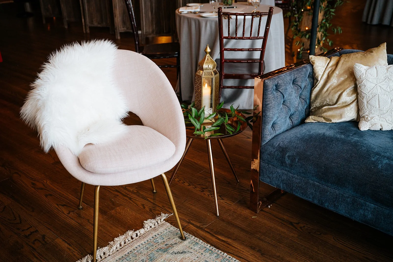 Blush upholstered chair with gold legs QTY 2