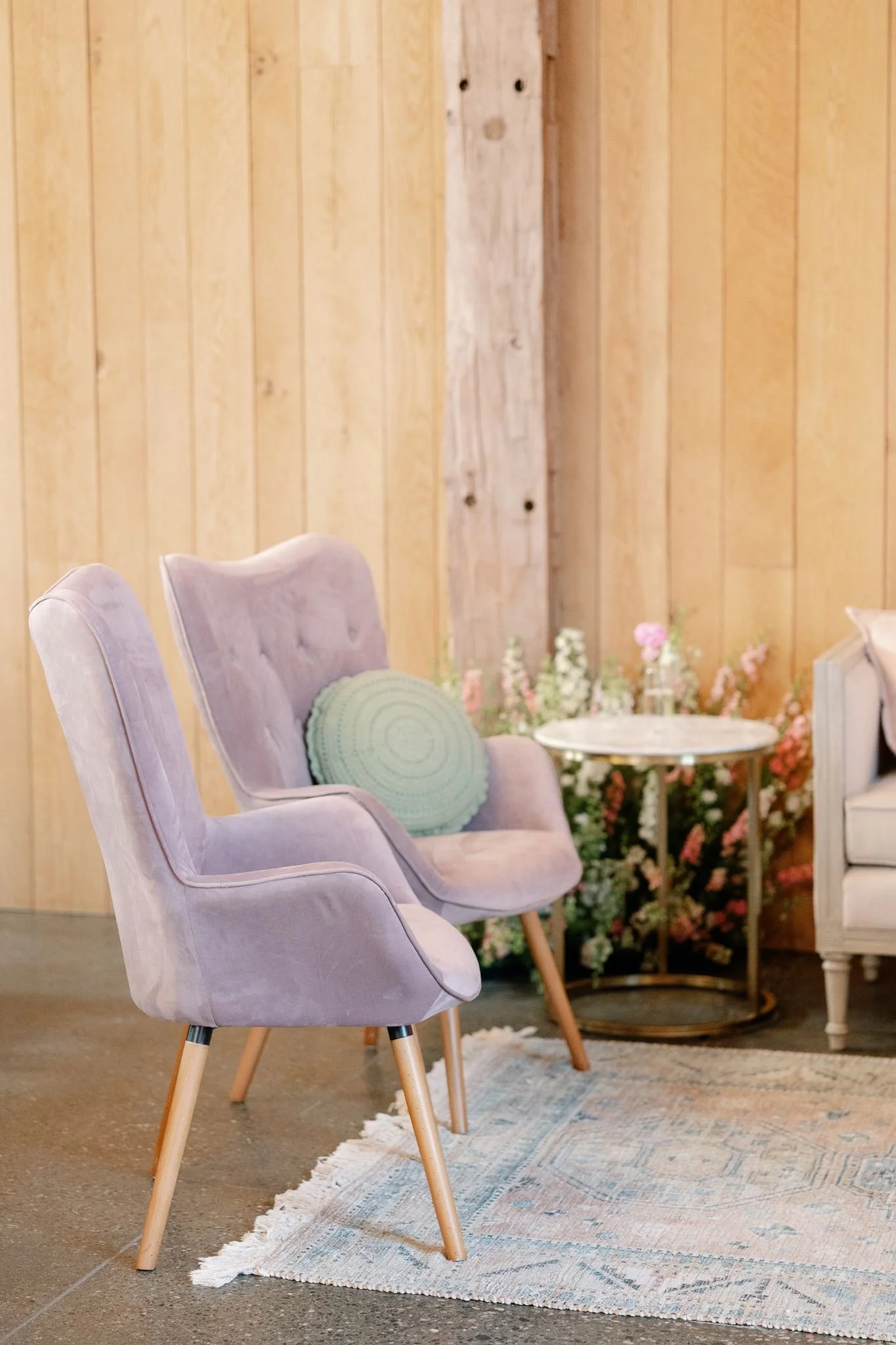 Rosy mauve tufted chair QTY 2 Photo by Jenna Brisson