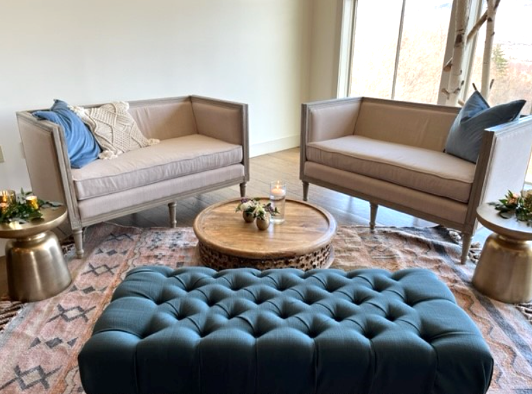 French Country classic loveseat in beige upholstery QTY 2