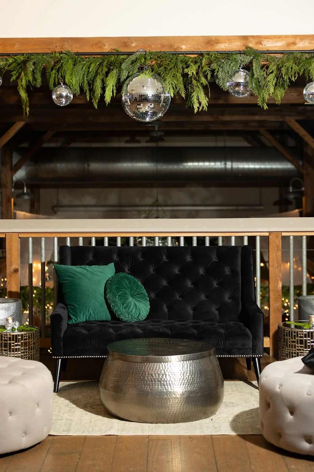 Tall 'moody' black velvet tufted loveseat QTY 1 Photo by Winding Roads Photography