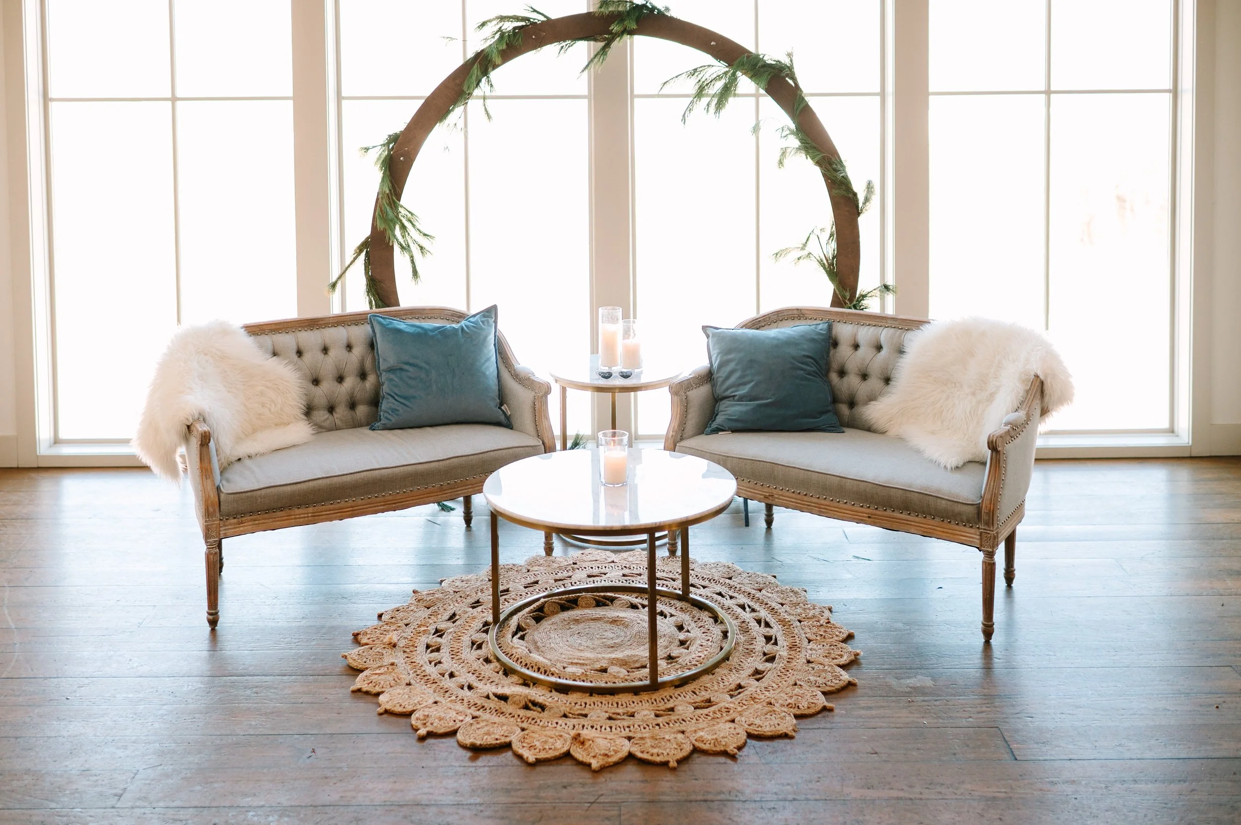 Soft gray tufted classic loveseat with gray wash wood frame QTY 4