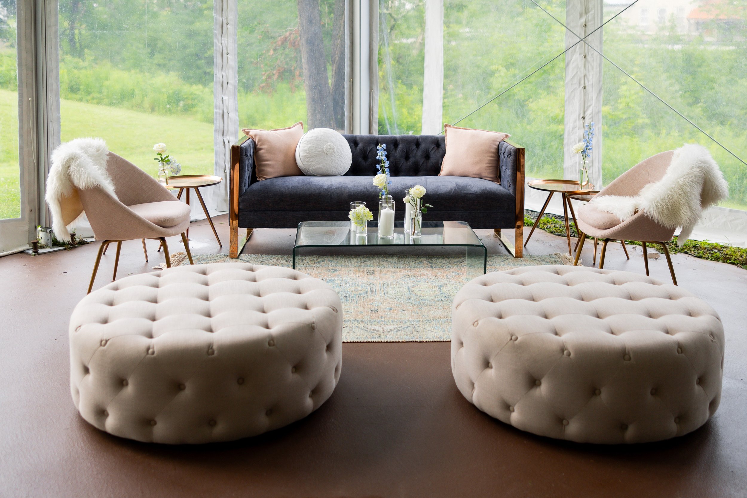 Light gray tufted ottoman QTY 4