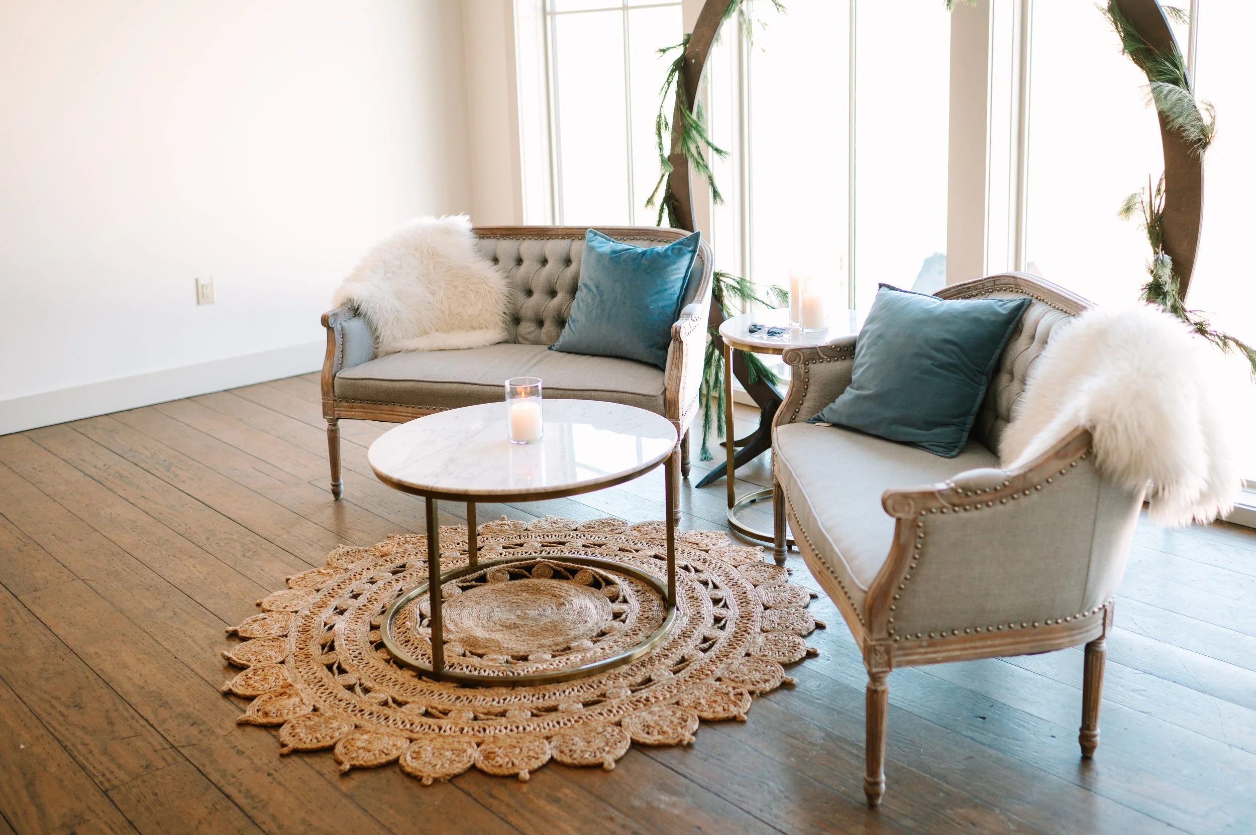 Soft gray tufted classic loveseat with gray wash wood frame QTY 4