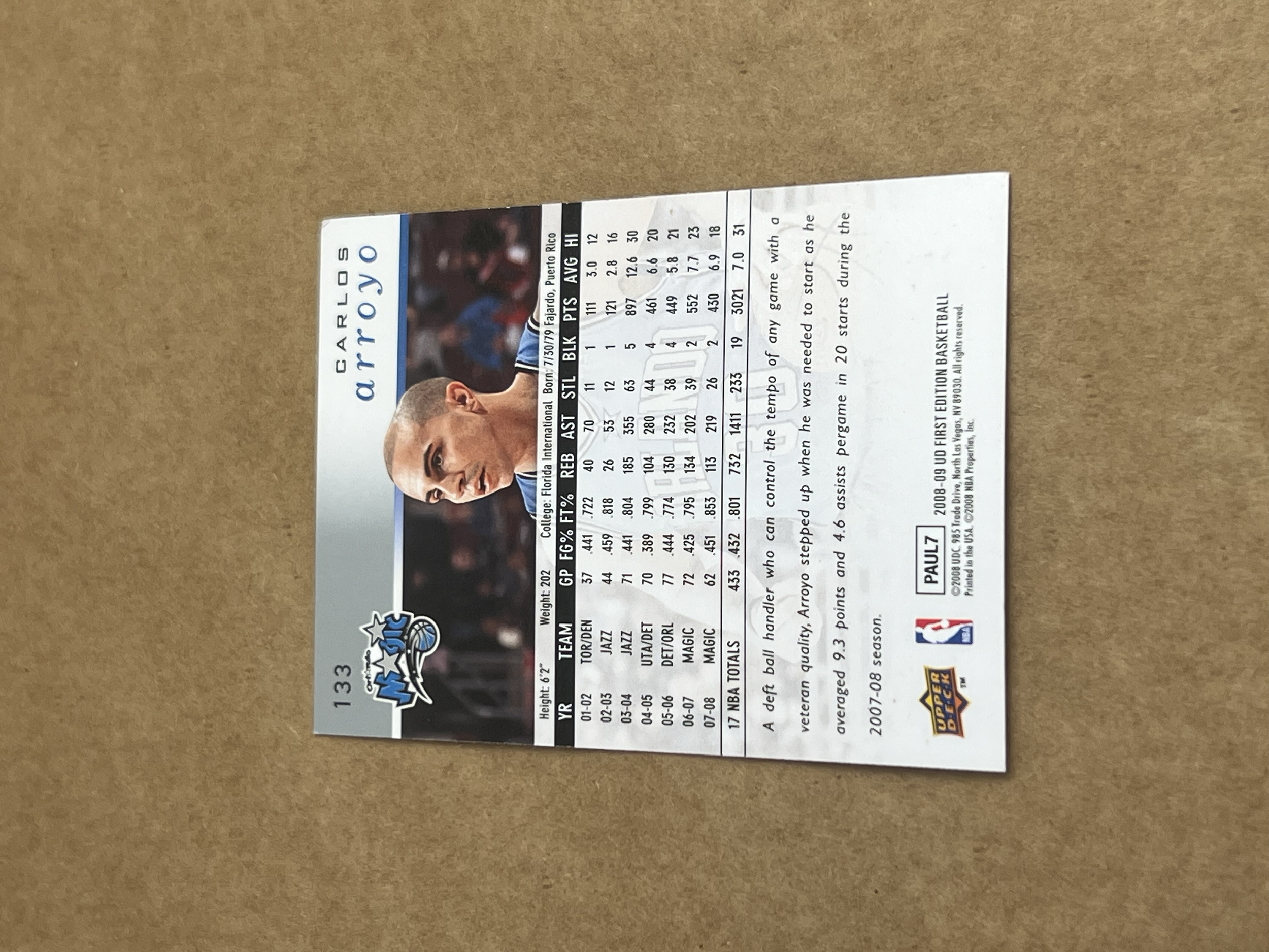 Carlos Arroyo Upper Deck 2008 Back.png