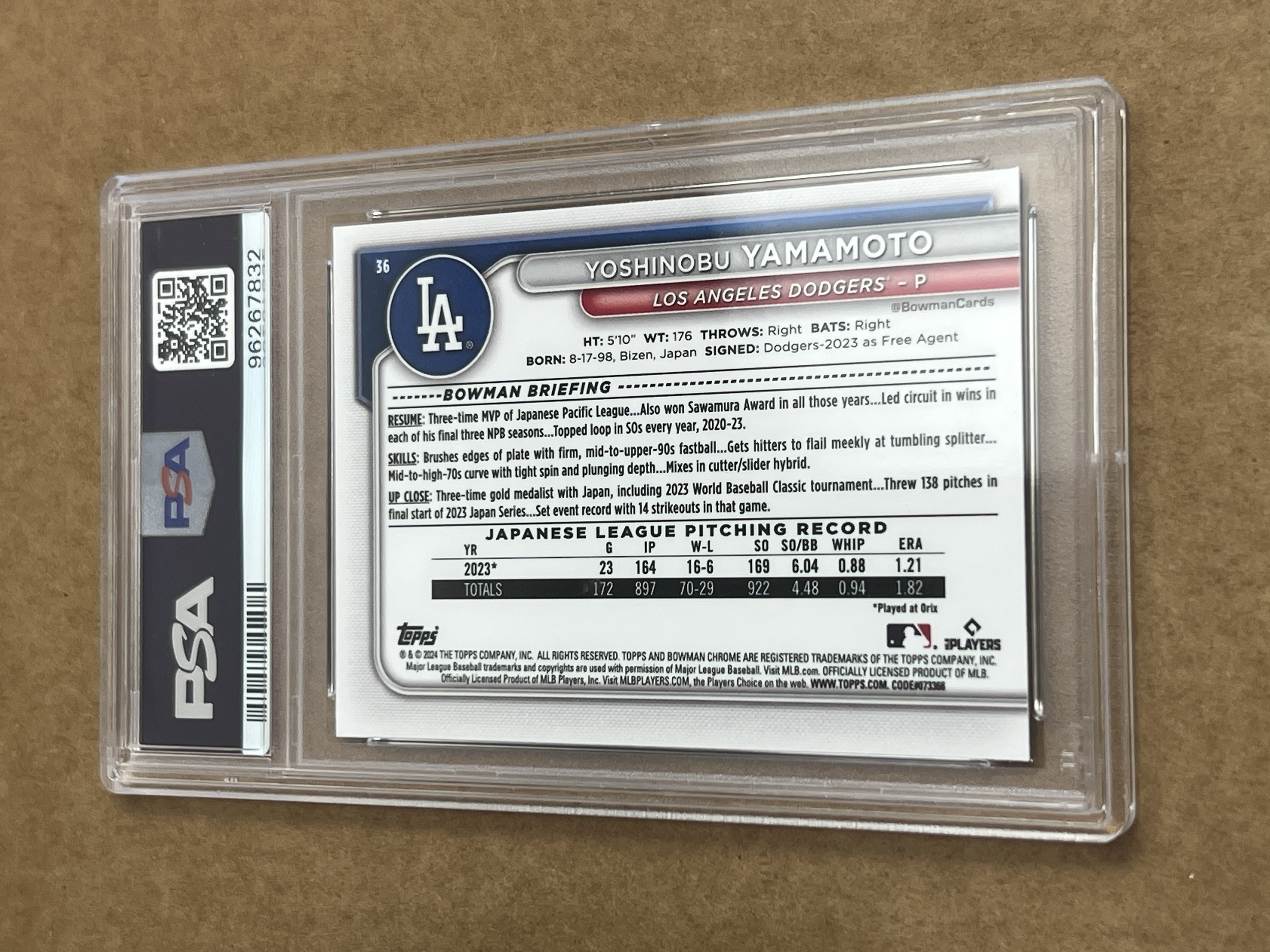 Yoshinobu Yamamoto Bowman Chrome 2024 Back.png