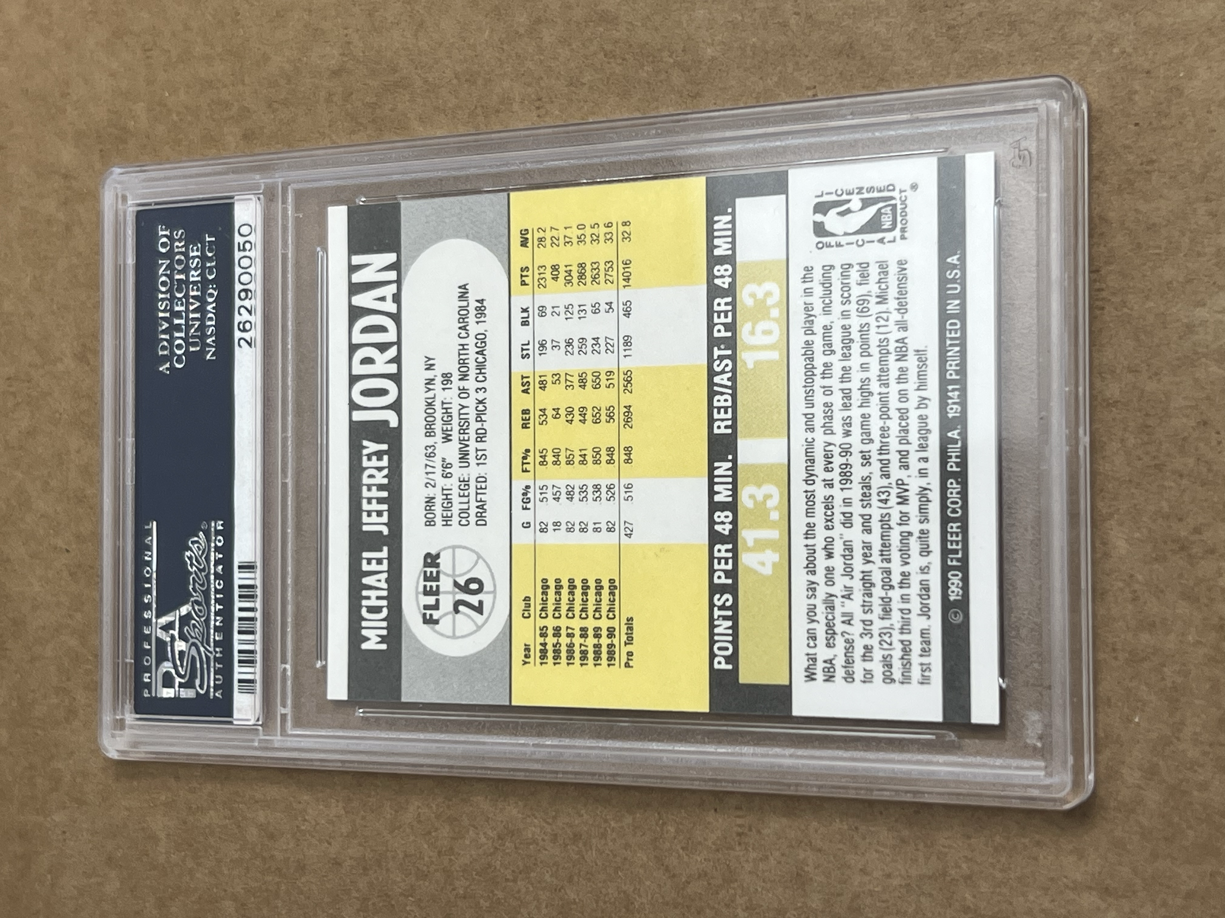 Michael Jordan Fleer 1990 PSA mint 9 Back.png