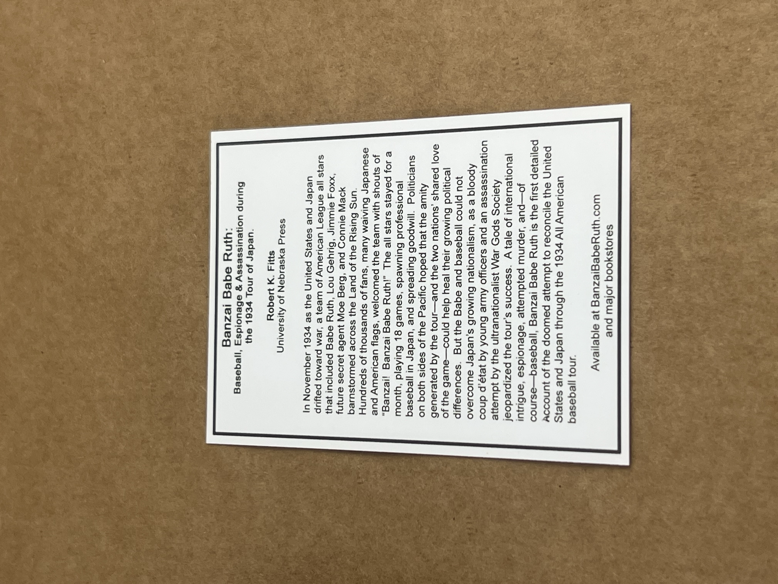 Banzai Babe Ruth by Robert K. Fritts Reprint Back.png