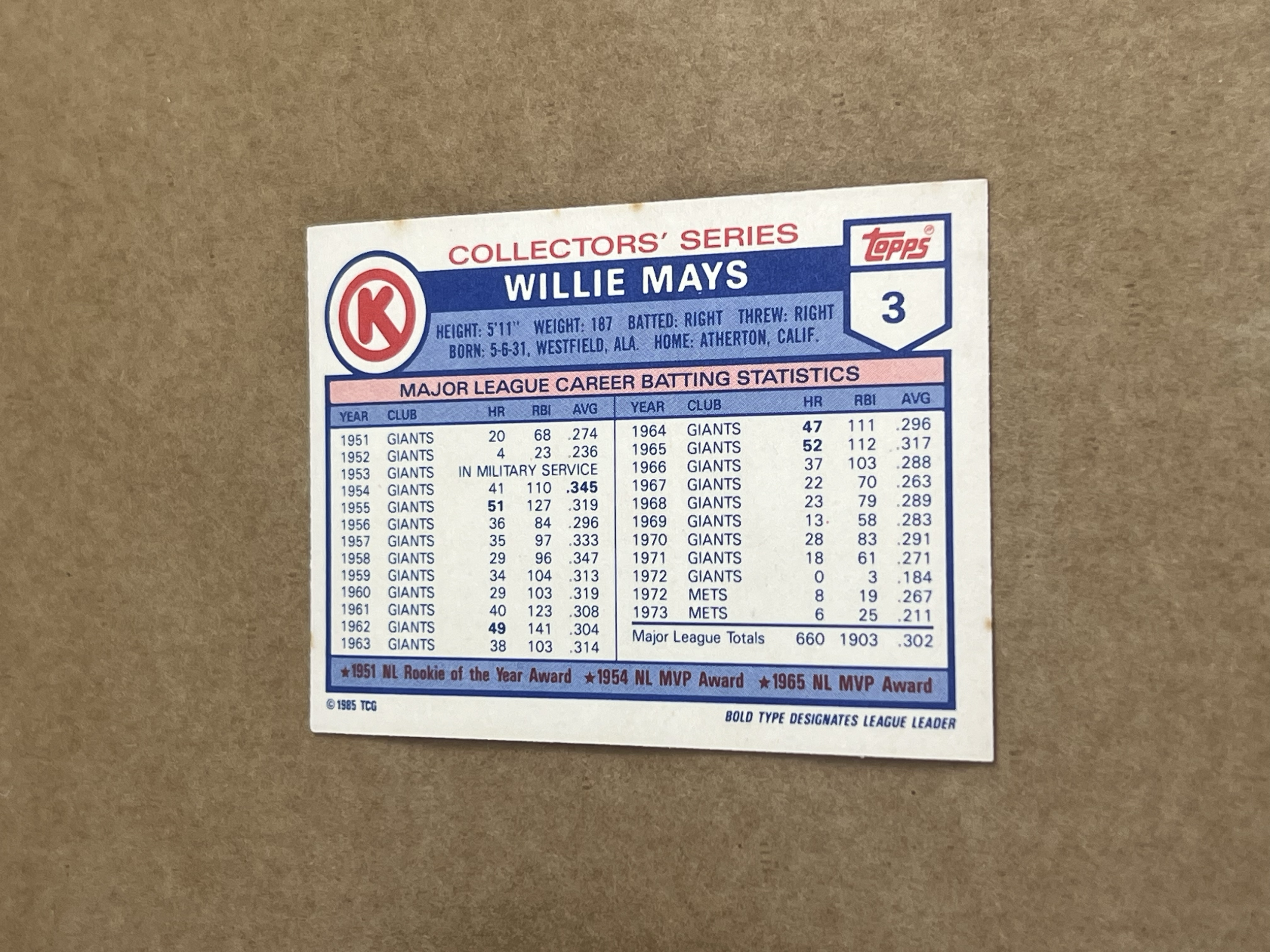 Willie Mays Topps Collector series 1985 Back.png