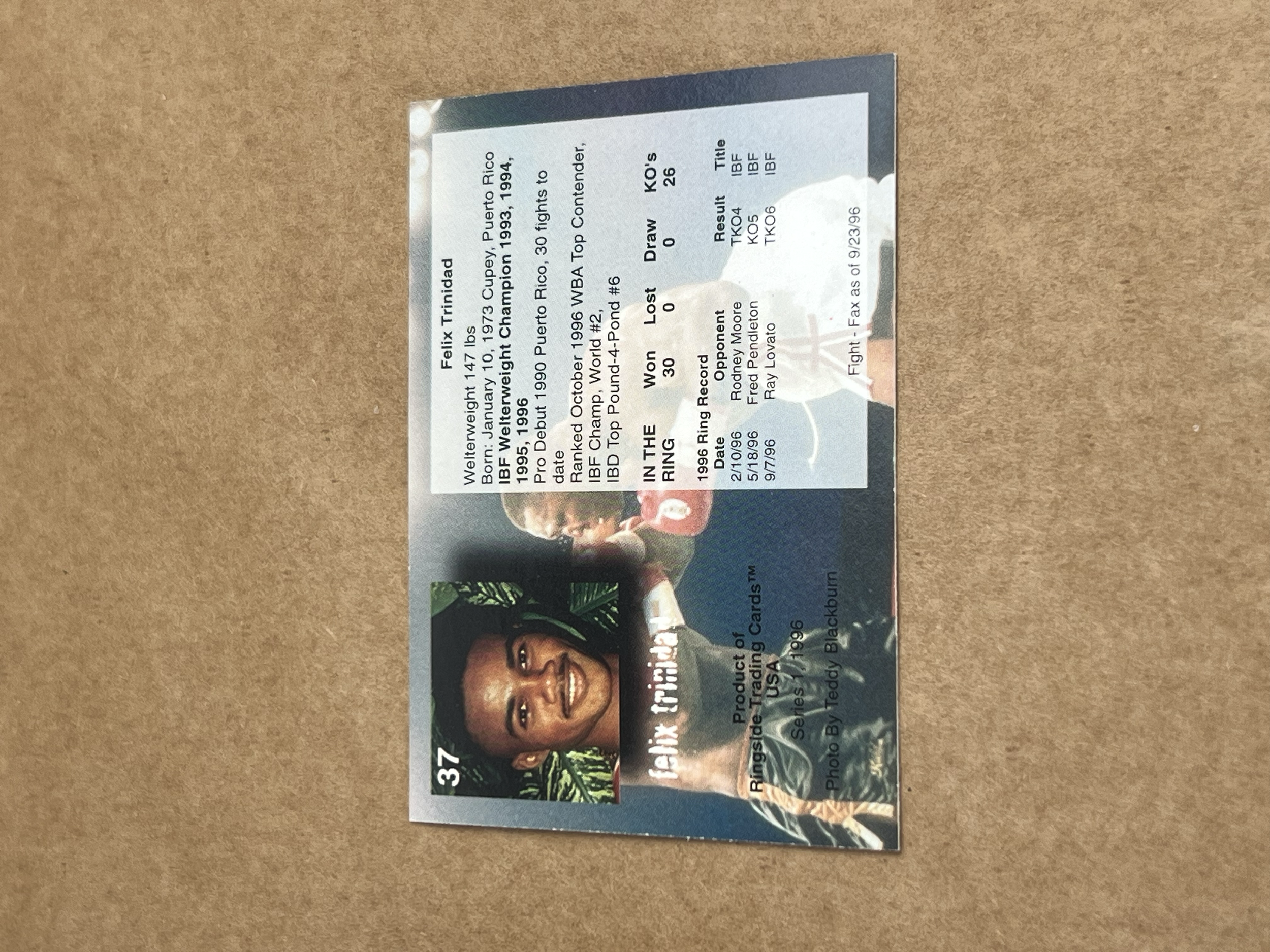 Tito Trinidad Ring Side TC Rookie Card 1996 Back.png