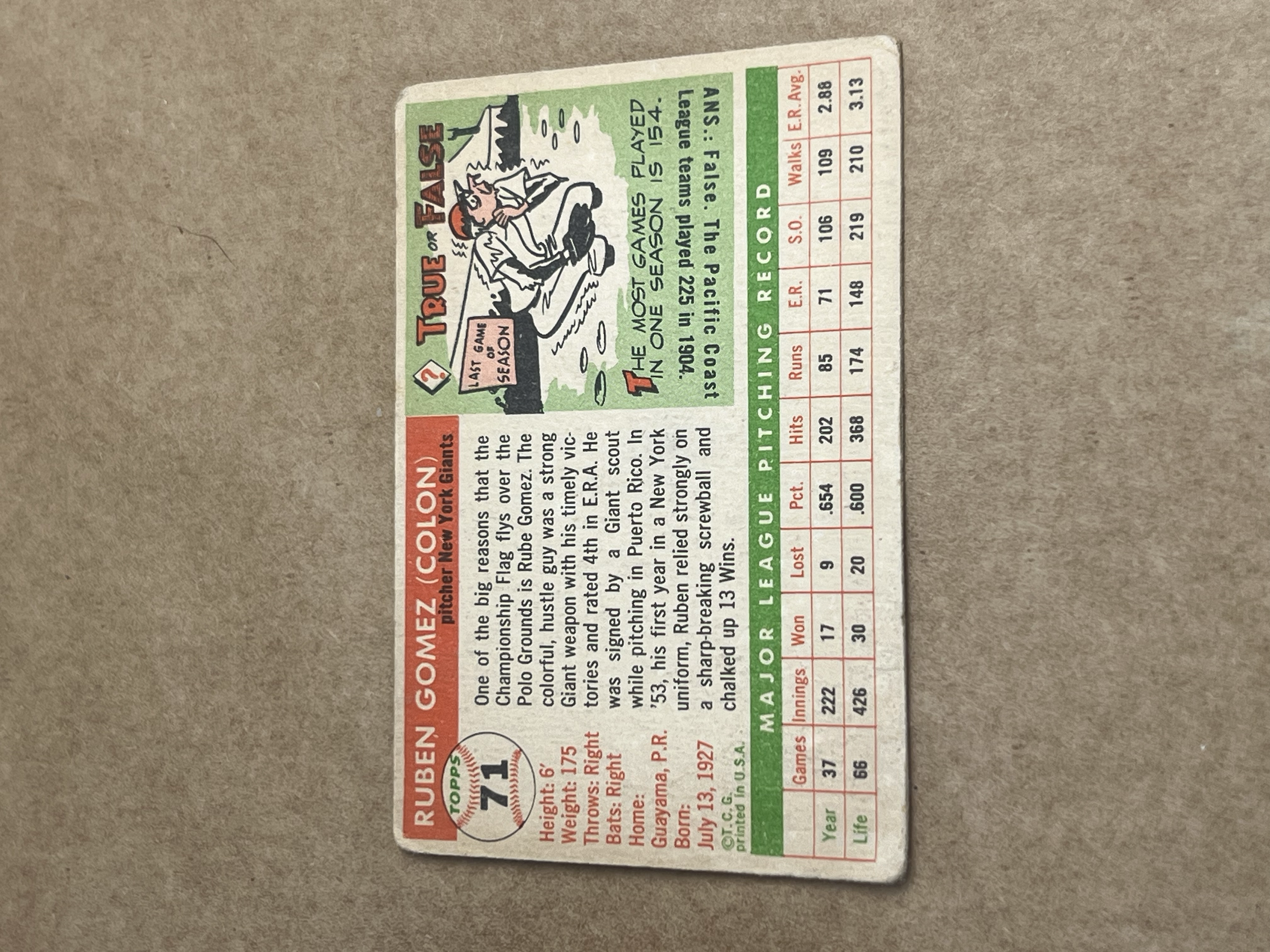 Rubez Gomez Topps 1955 Back.png