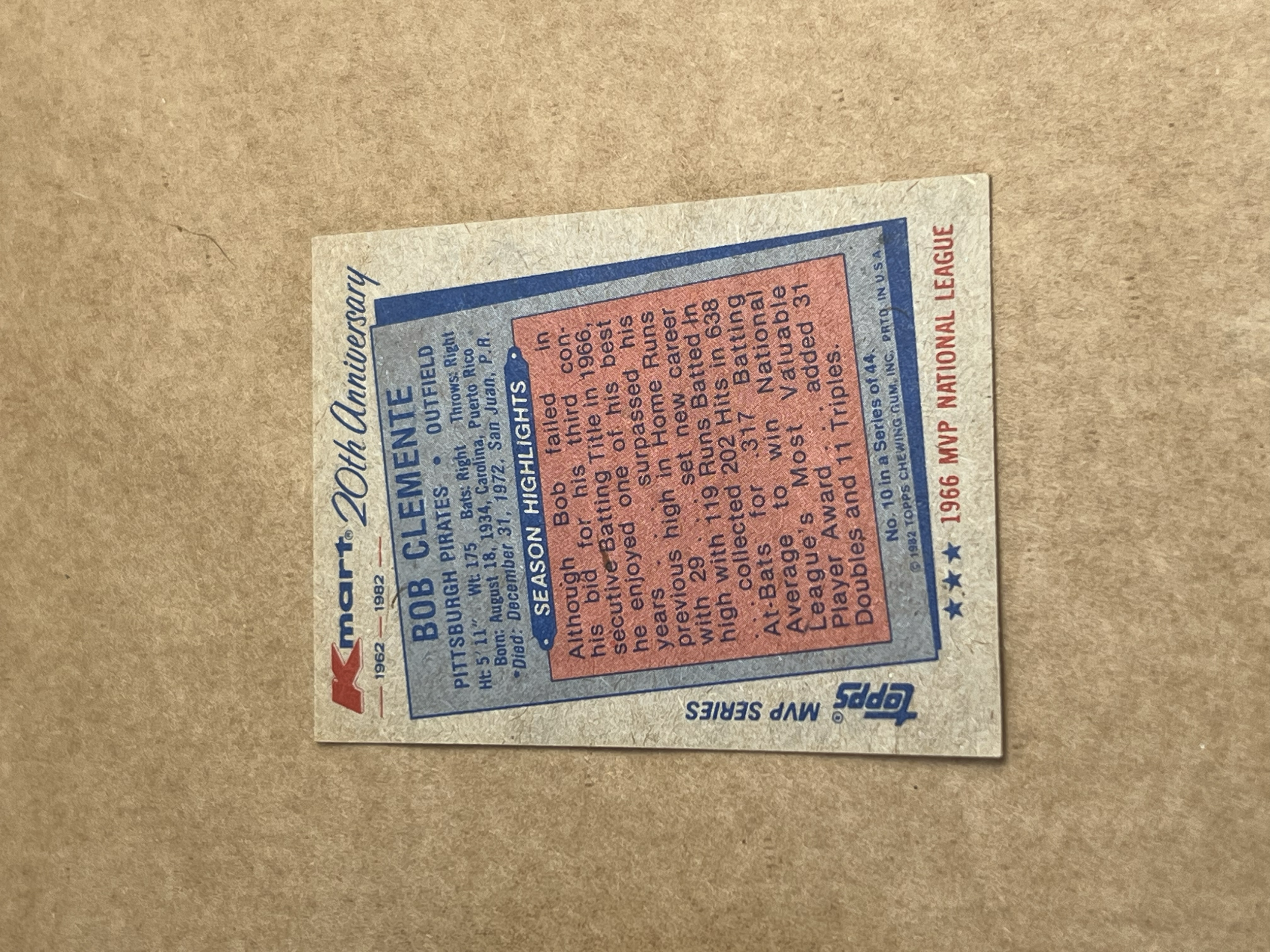 Roberto Clemente Topps Kmart 1982 Back.png