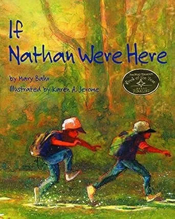 Two kid running through the forest and through puddles.