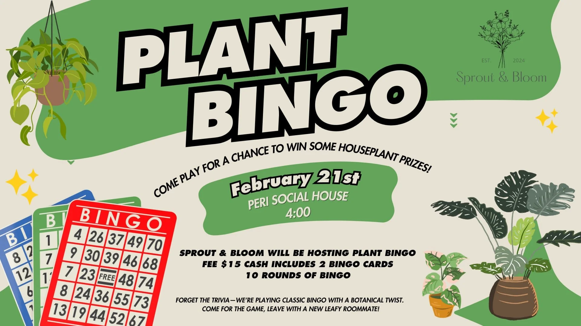 Plant Bingo Flyer at Peri Social House - It's bingo where you win plants