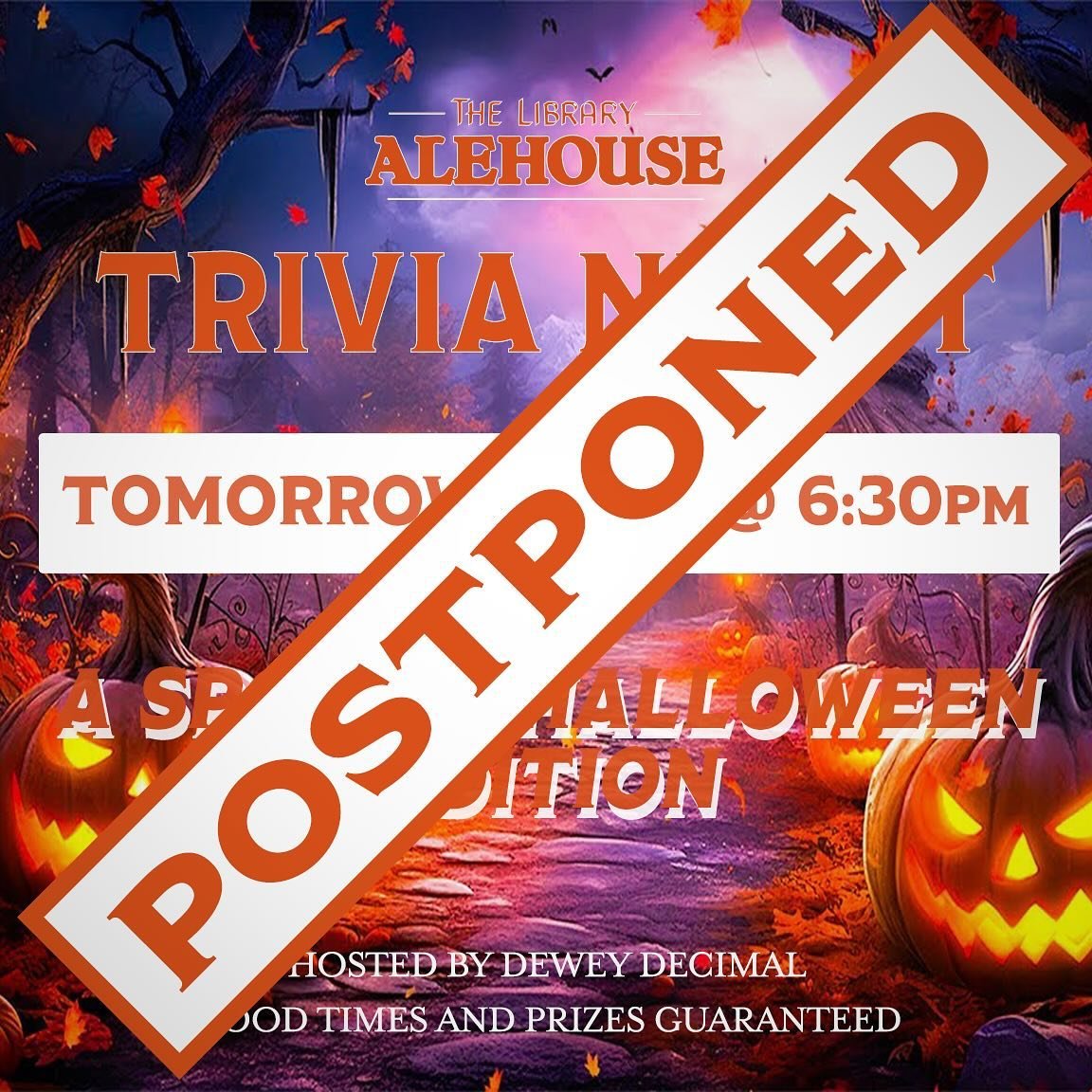 Unfortunately we&rsquo;re going to have to postpone trivia tonight. We&rsquo;re very sorry for anyone who was planning to come, but with the Dodgers losing last night and forcing a game 5, we just don&rsquo;t have the space to accommodate both events