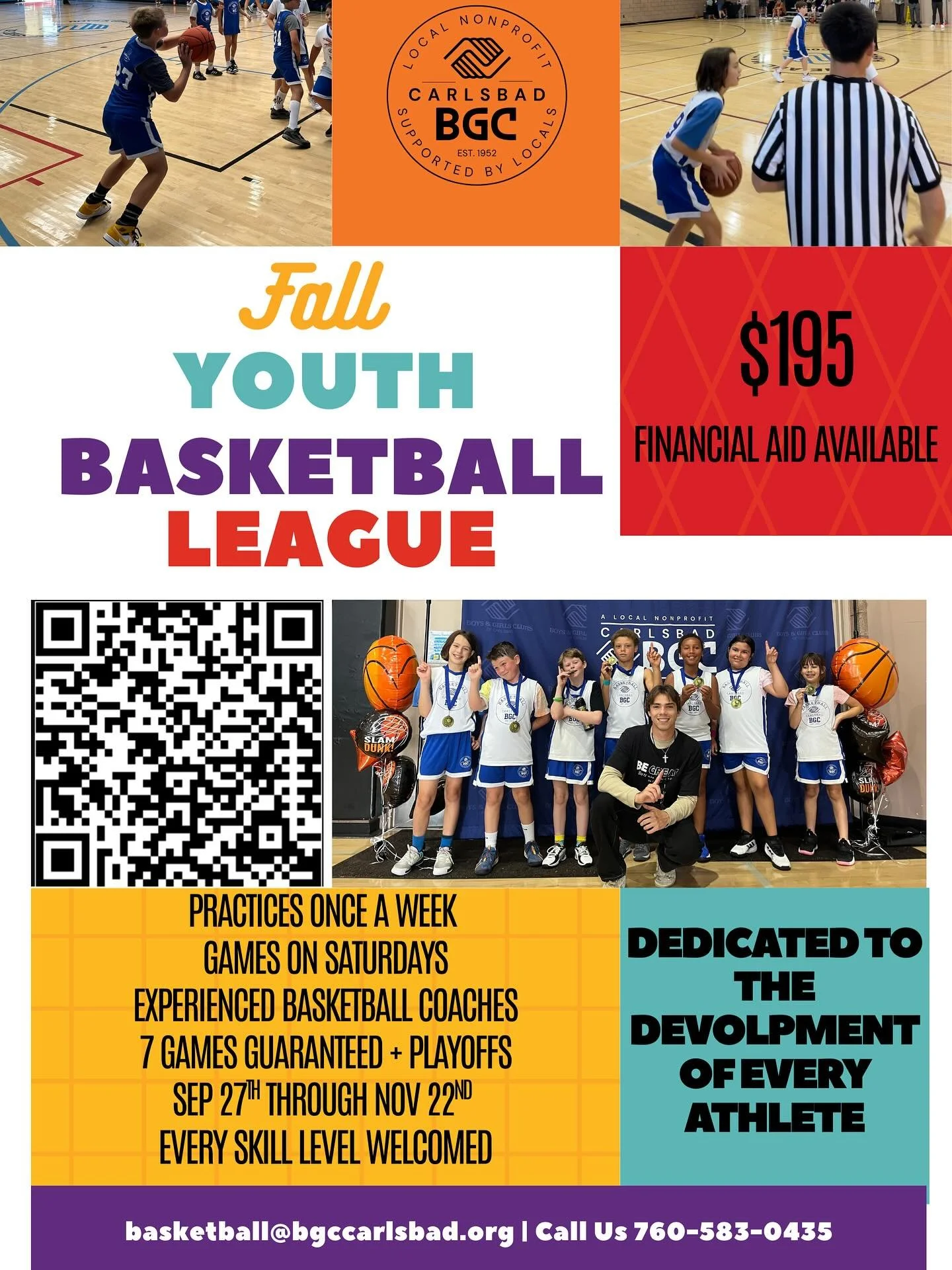 Evaluations tomorrow at the Bressi Boys & Girls Club of Carlsbad (2730 bressi ranch way)
1st-2nd 10am-11am
3rd-4th 11:15am-12:15pm
5th-6th 12:30pm-1:30pm
There’s still time to sign up if you haven’t! Go to bgccathletics.org to regis