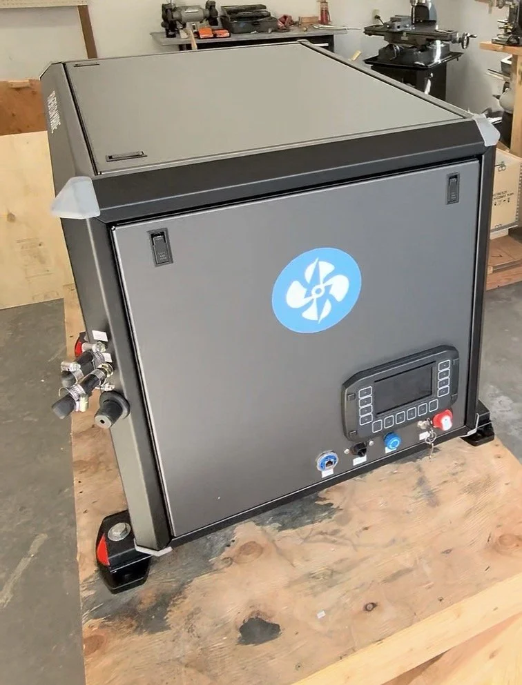 Powerflow Marine 6kW 48V DC marine diesel generator with stainless sound-shield enclosure and integrated display, hand built in the shop