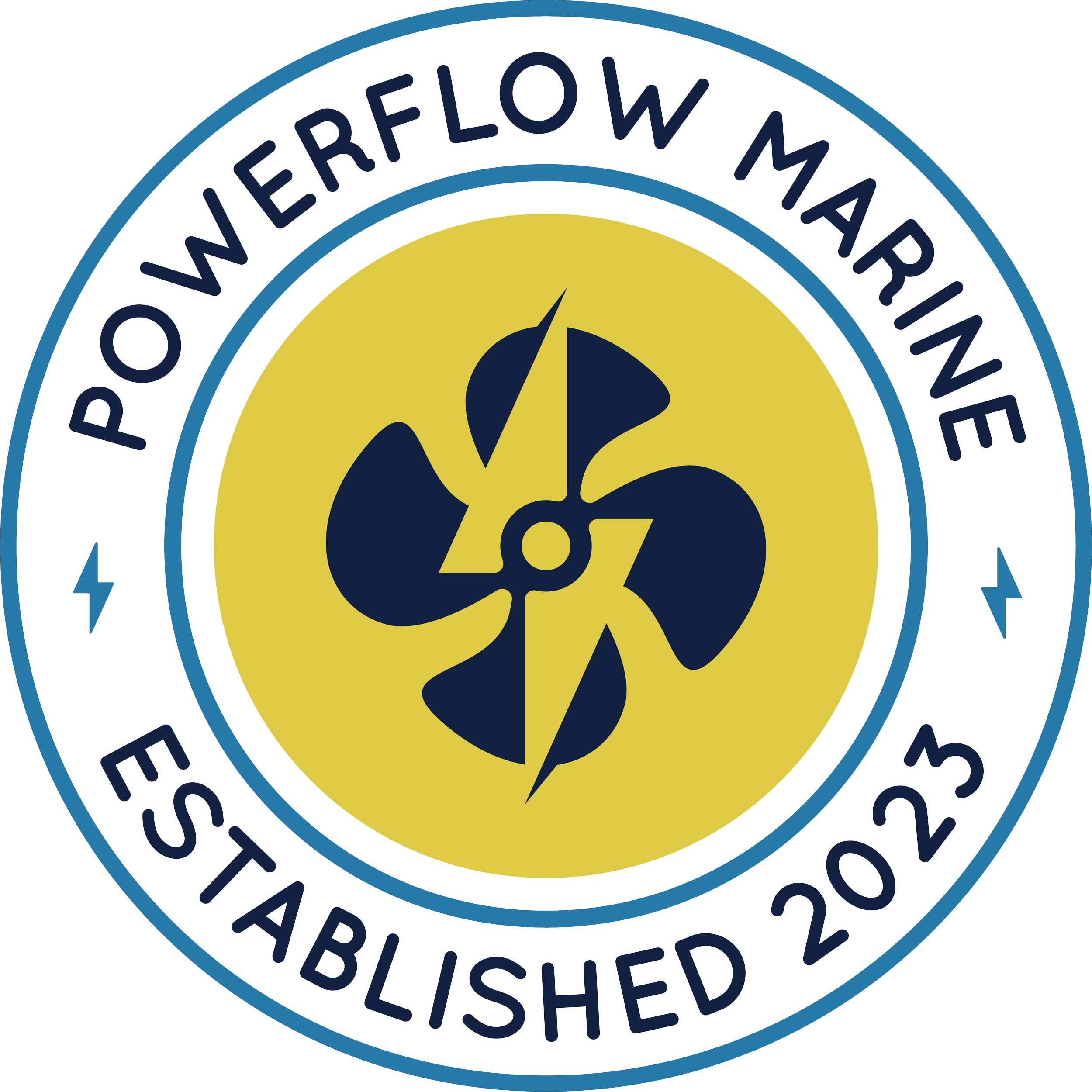 Powerflow Marine logo, electric and hybrid sailboat propulsion, established 2023