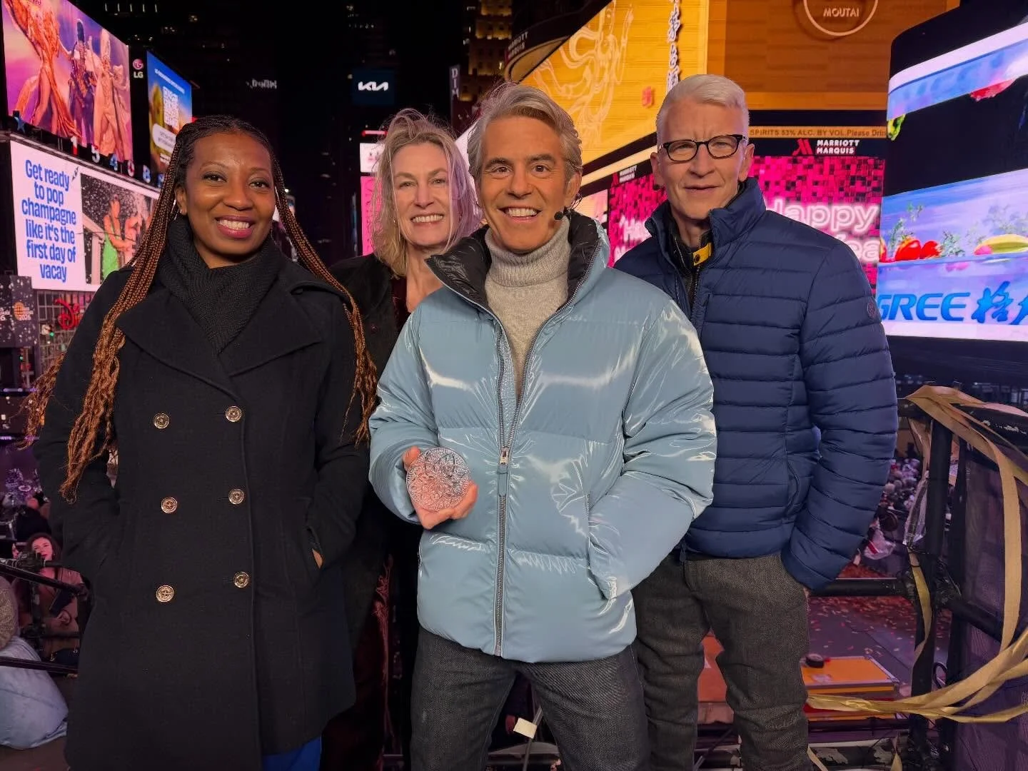 Last night&rsquo;s office. @waterford shared a piece of the new 2026 Ball with @bravoandy and @andersoncooper 🪩🥂