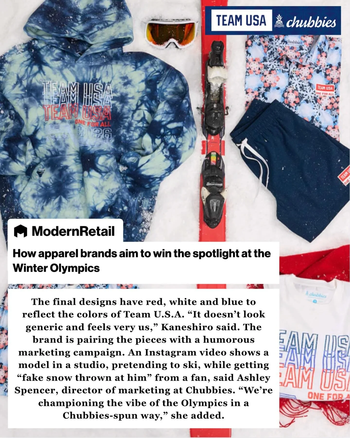 Modern Retail&rsquo;s Julia Waldow digs into how US brands like @chubbies are giving their own flare to Team USA this year in honor of the Milan Winter Olympics.