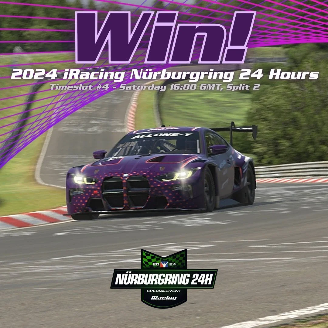 P1 in the N24.

(Slot 4, Split 2)

#simracing #nurburgring #enduranceracing #bmwm #nlsn&uuml;rburgring #iracing #podium