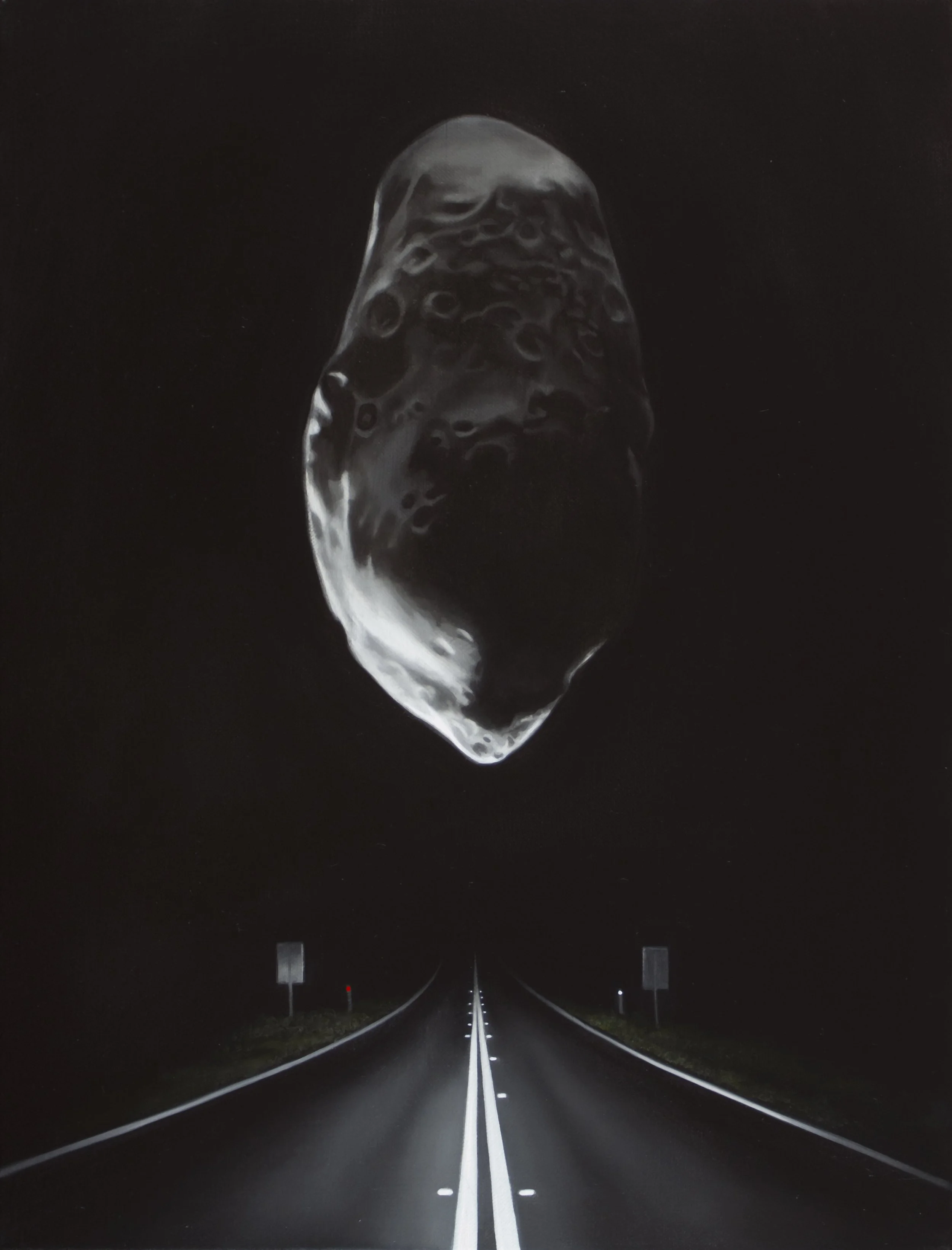 Near earth asteroid and highway (Prometheus). Oil on linen 30x45cm