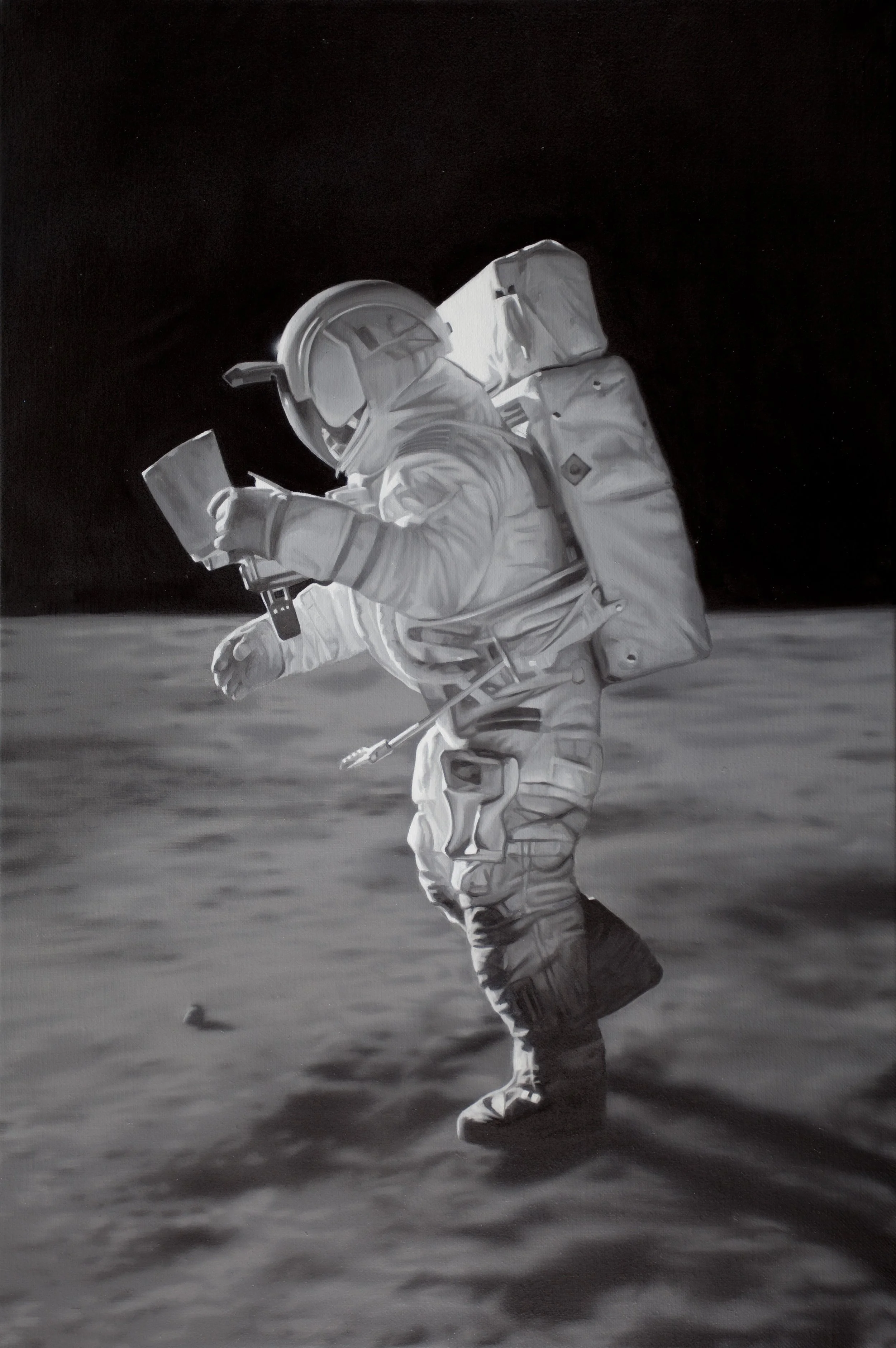 Ed Mitchell studying his map. Oil on linen 45x30cm