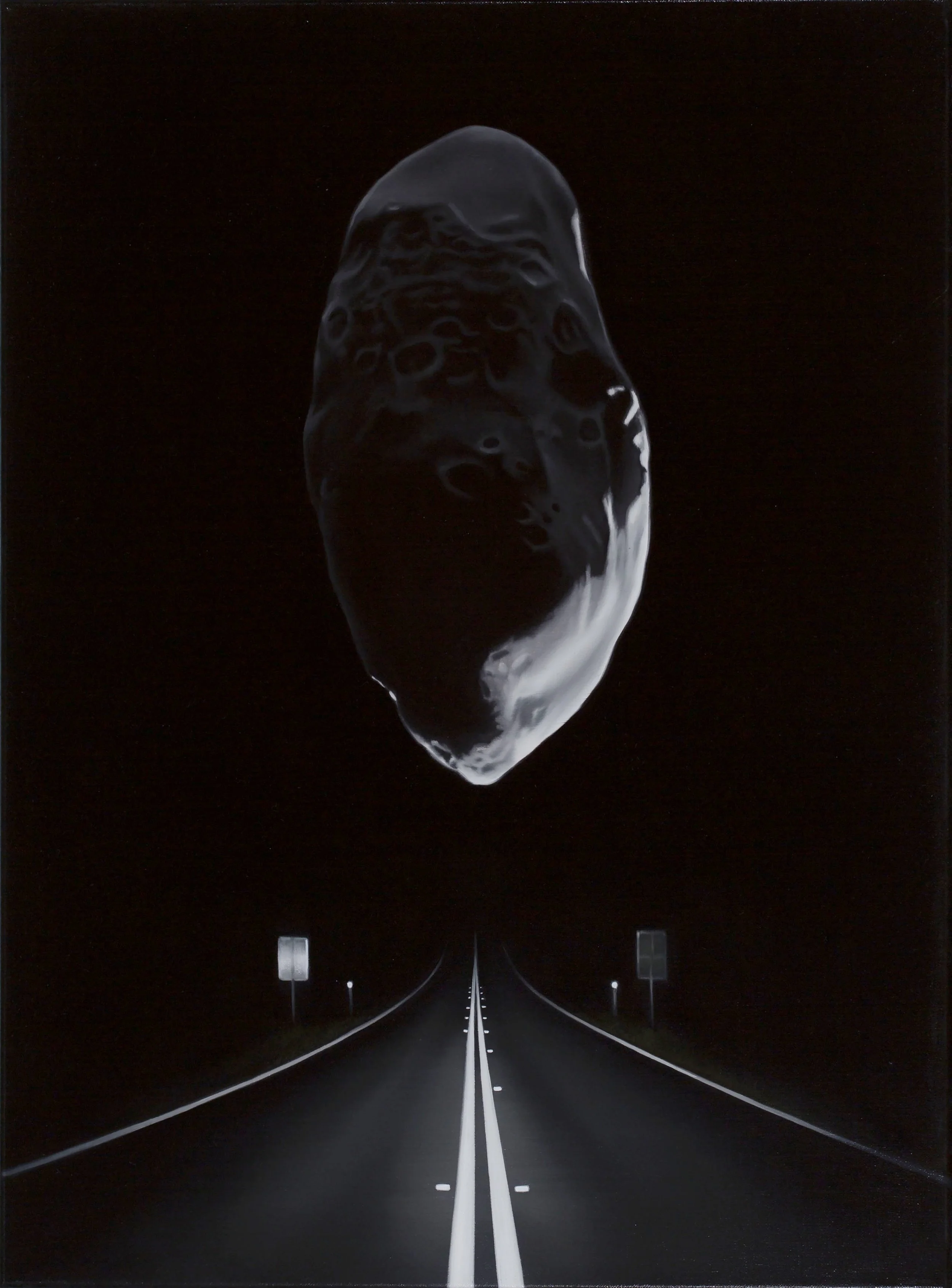 Near earth asteroid and highway (Prometheus). Oil on linen 61x46cm