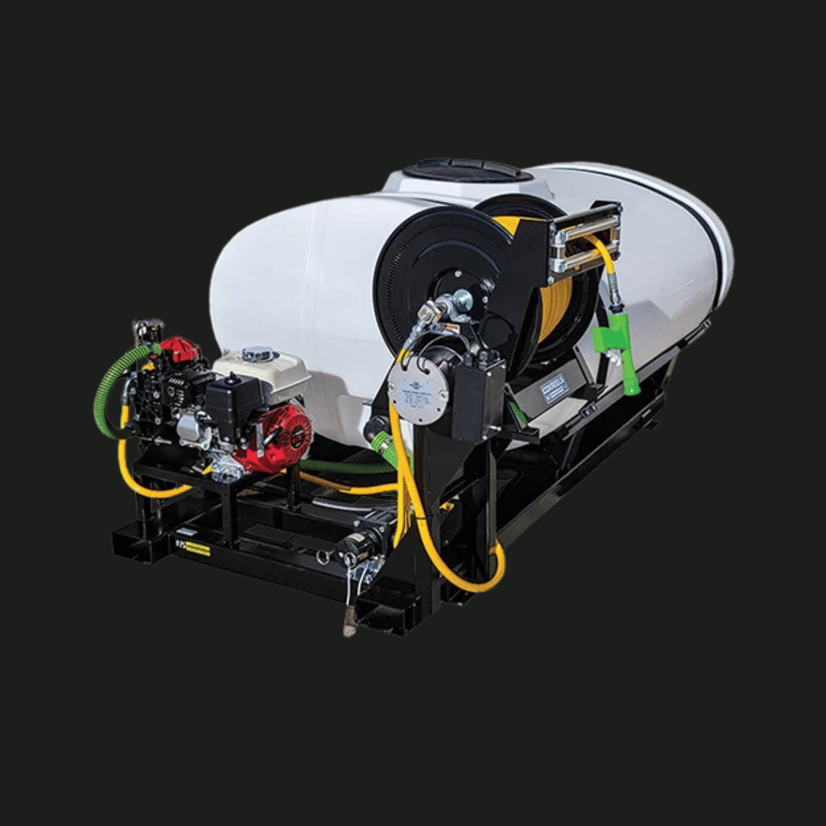 Truck-Mount Lawn Sprayer with 400 or 500 gallon tank, electric hose reel, and Honda GX160 engine.