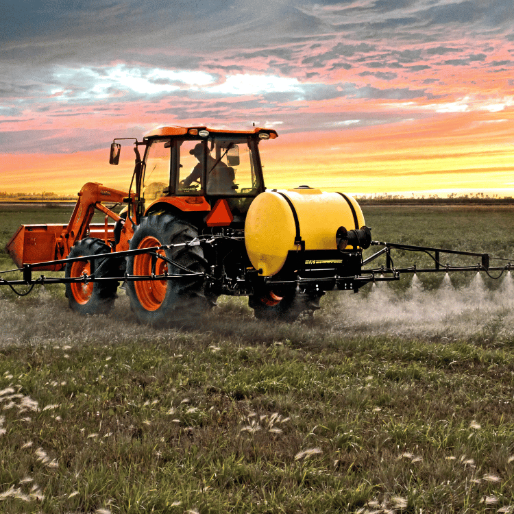 Rear farm view of Alberta 3-Point Sprayer, 25 to 200 gallon, manual or electric controls, built for Counties & Towns.