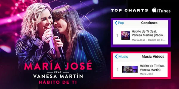 María José debutó en el #1 de las listas pop de iTunes con el video y la canción “Hábito de ti" Feat. Vanesa Martin