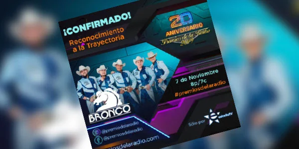 Bronco recibirá este jueves el Reconocimiento a la Trayectoria en los Premios de la Radio en Dallas