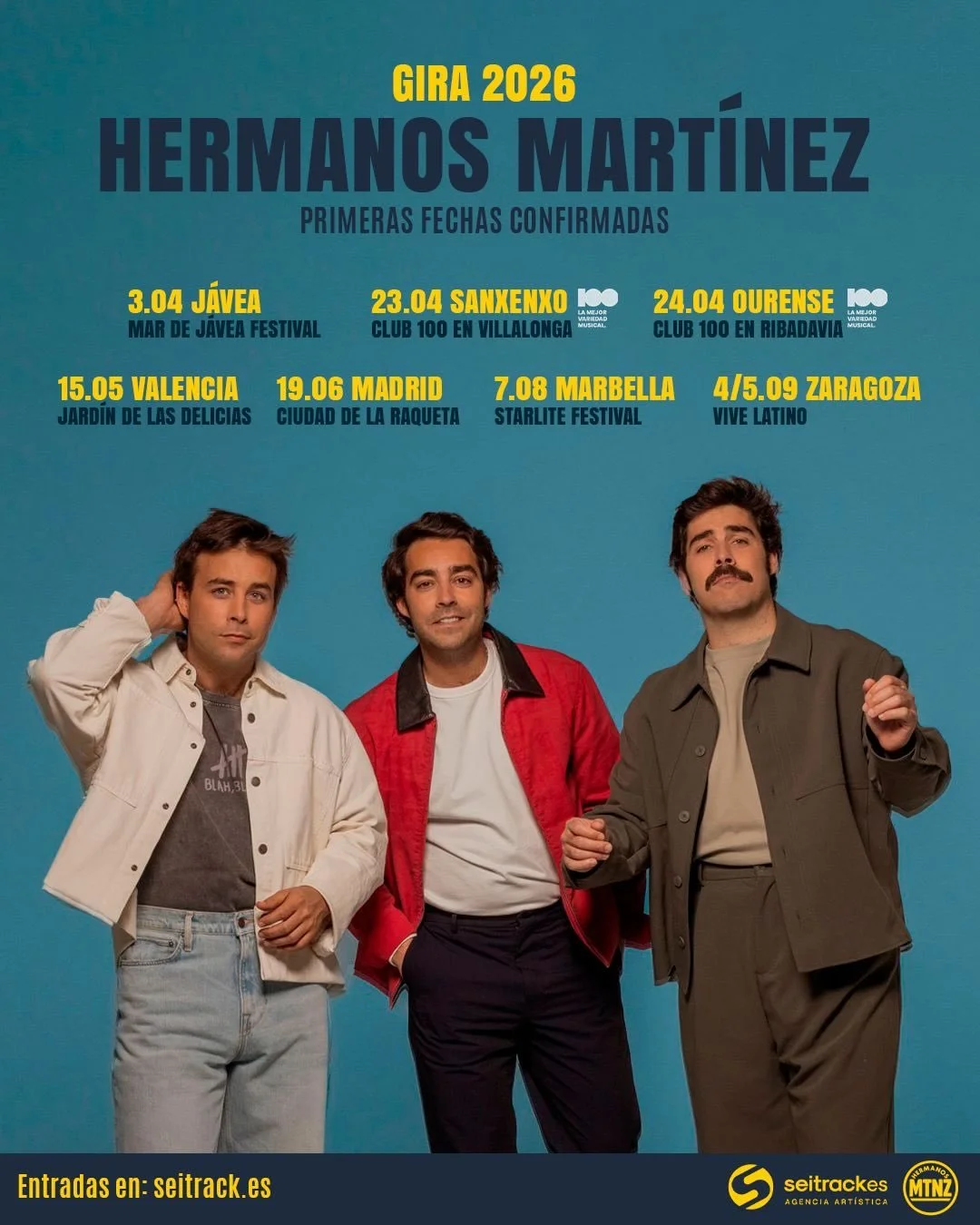 @hermanosmartinezoficial salen a la carretera este 2026 con una gira que no vas a querer perderte.

Desliza, elige tu ciudad y asegura tus entradas antes de que vuelen en seitrack.es 🚀