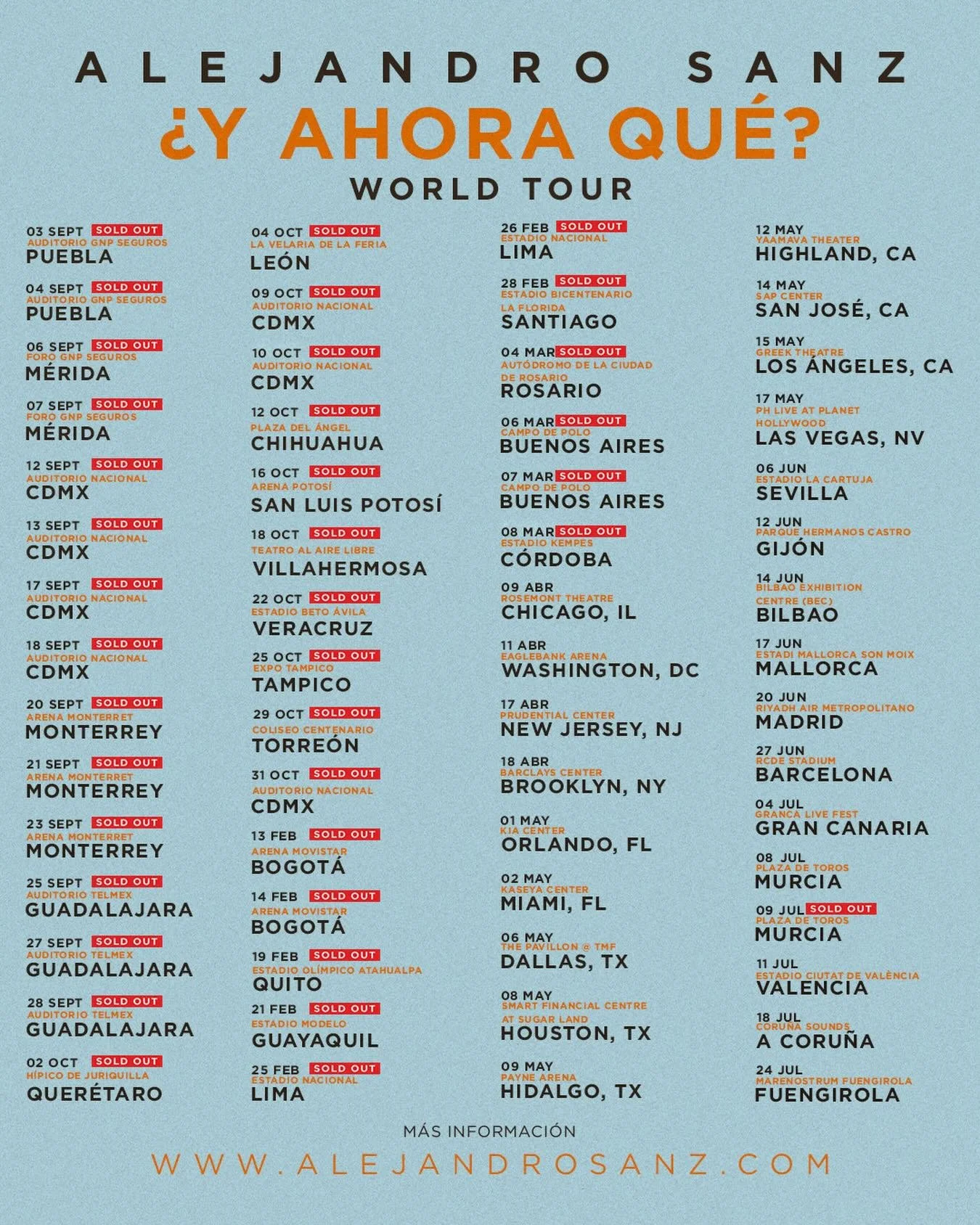 As&iacute; sigue &iquest;Y AHORA QU&Eacute;?➕WORLD TOUR de la mano de @alejandrosanz 🔥