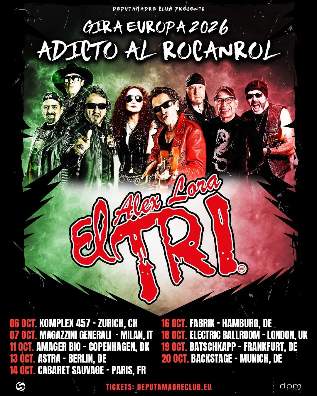 Despu&eacute;s de anunciar su paso por Madrid y Barcelona, El Tri publica su gira por Europa con &ldquo;Adicto al rocanrol&rdquo;

  6 de octubre : Komplex 457 - Zurich, CH

 7 de octubre : Magazzini Generali - Mil&aacute;n, IT

  11 de octubre : Ama
