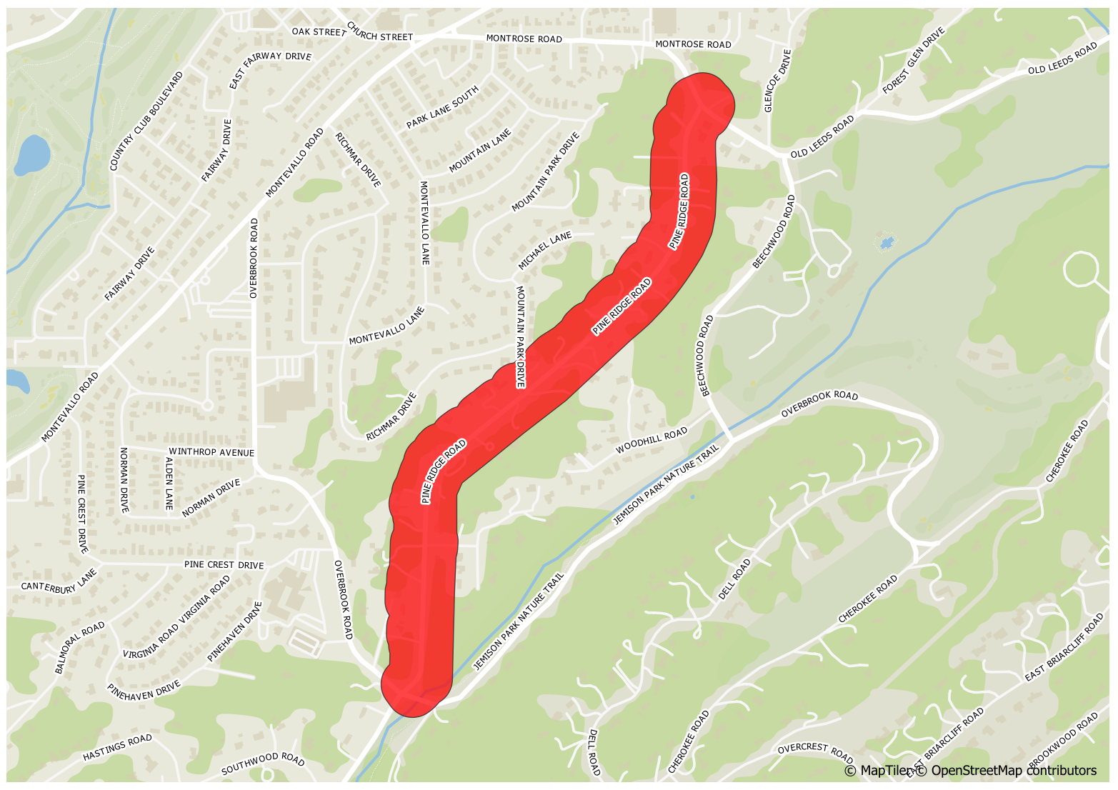 Sidewalks along Pine Ridge Road from Overbrook Road to Old Leeds Road