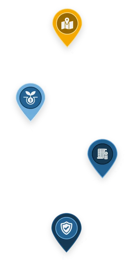 Map with Icons representing Kennedy Financial's process