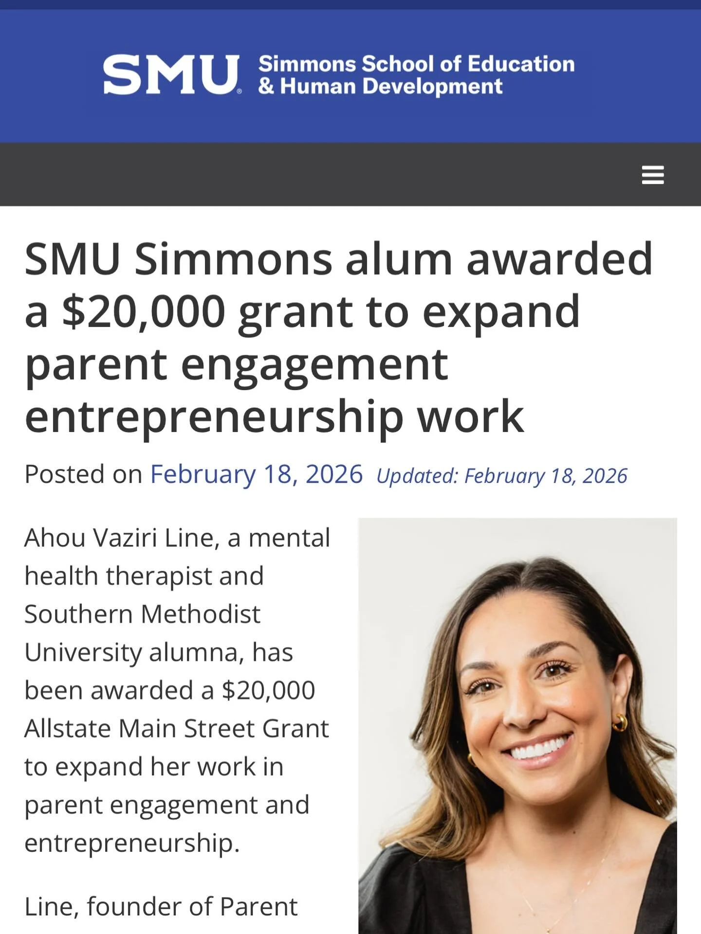 Thank you so much to @smusimmons for the beautiful write up about the @allstate Foundation grant I won earlier this year! 🥹❤️

I am such a proud @smu_counselingprogram alumna, so this recognition means the world to me! The best part was reading @gre