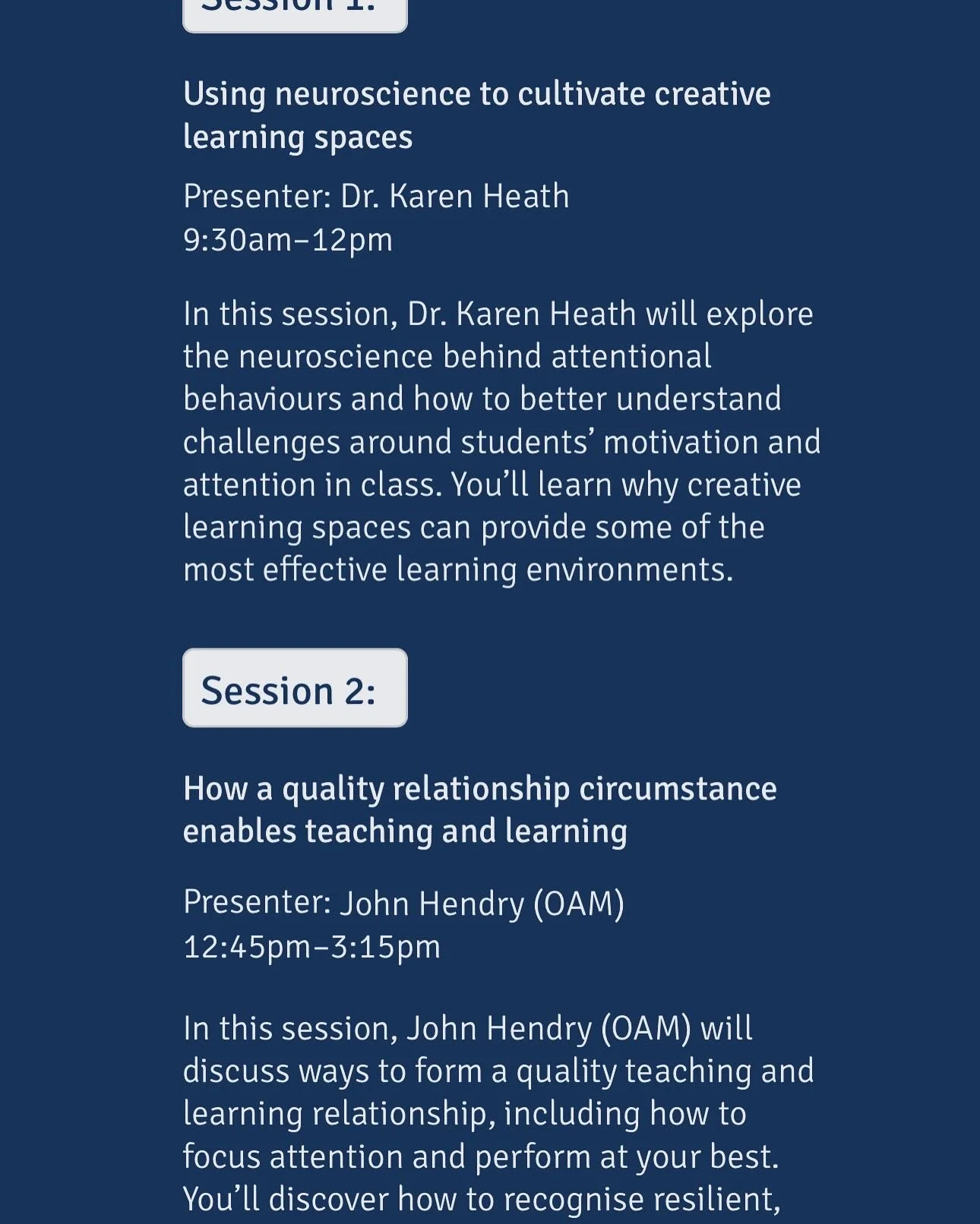 I&rsquo;m delighted to be presenting on Monday 15 September at Box Hill Institue alongside the incredible John Hendry OAM. My session, &ldquo;Using Neuroscience to Cultivate Creative Learning Spaces&rdquo; will bring to light the importance of unders