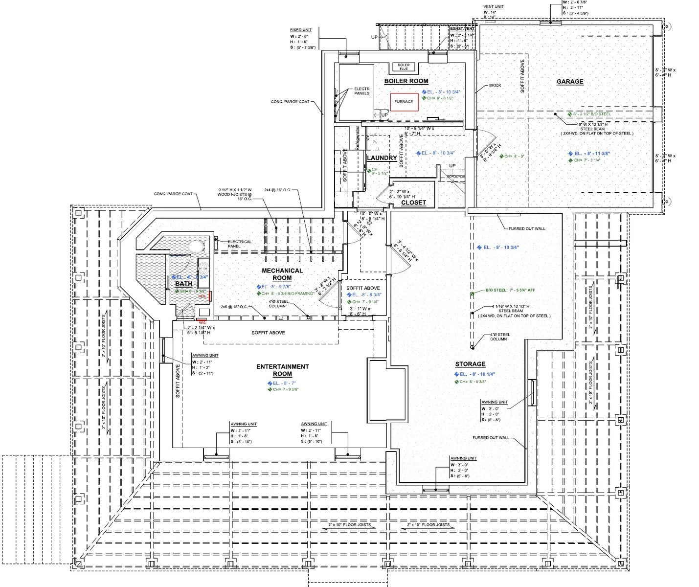 Montauk existing-conditions floor plan prepared by BAWI; private title-block information excluded