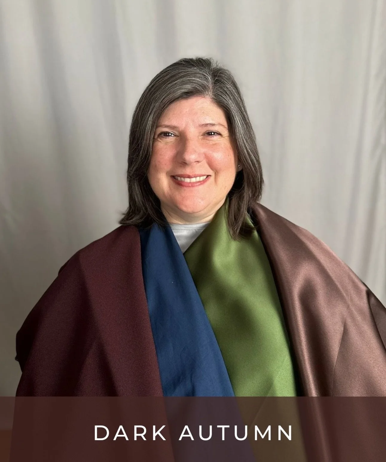 We are in the depths of the Autumn season and how lovely does this Dark Autumn client look in her colors?! Just looking at her picture evokes feelings of serenity, stability, and joy. She radiates in her colors!! With the all the dark browns of Autum