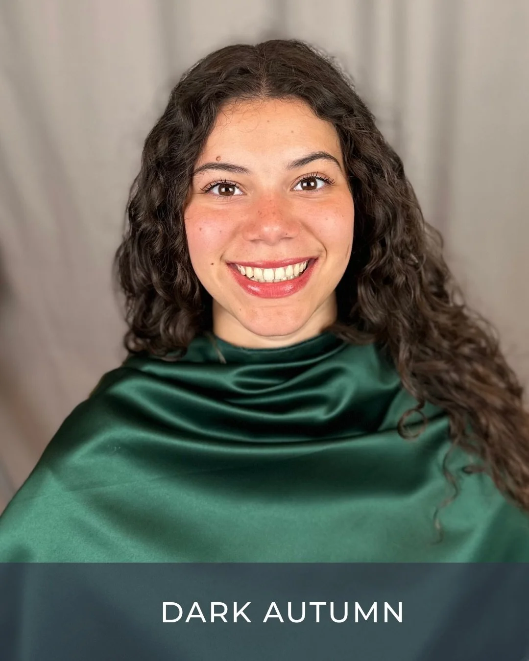 How beautiful does this client look in her Christmas green?!?

My dark/deep clients look stunning in deep, rich, moody greens. My Dark Autumns shine in yellow-based greens such as this color I call &ldquo;pine.&rdquo; My Dark Winter clients dazzle in