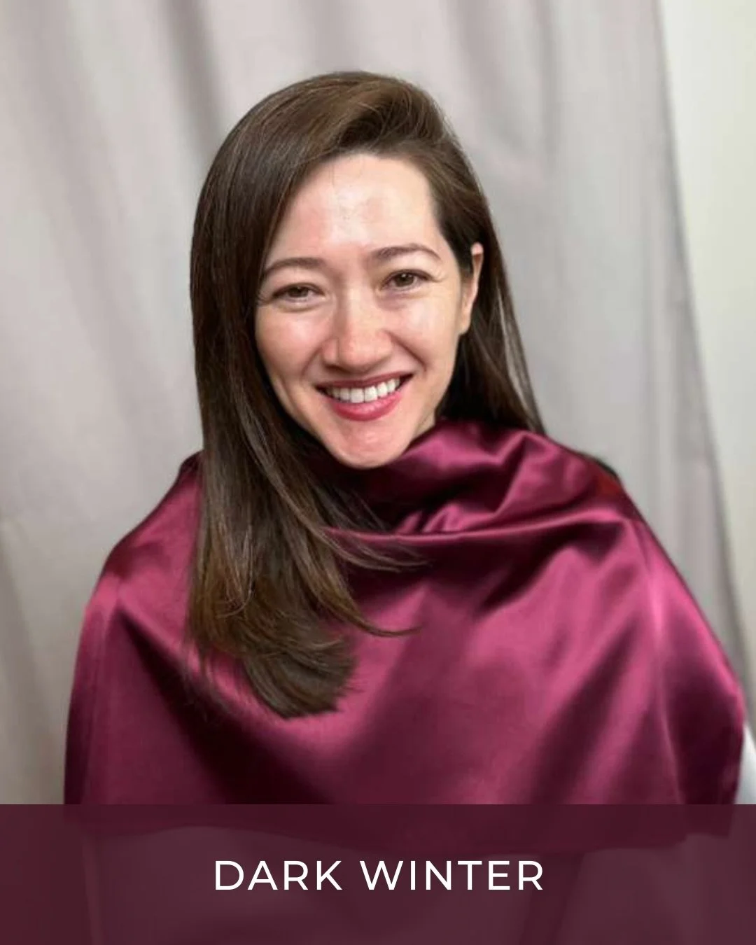 This Beauty looks so captivating in her Dark Winter colors! The Dark/Deep Winter palette is one of mystery, drama, &amp; intrigue, but it can also be playful, bold, and striking. 

My client chose the blue and purple drapes for her picture because sh