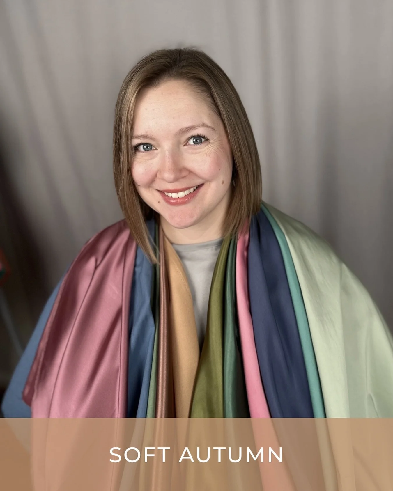 This client glows in the beauty of the Soft Autumn palette. There is nothing overly dark or bold about the Soft Autumn tone. It consists of gentle, earthy colors that are soft and inviting. It&rsquo;s hue is neutral-warm, sitting between Warm Autumn 