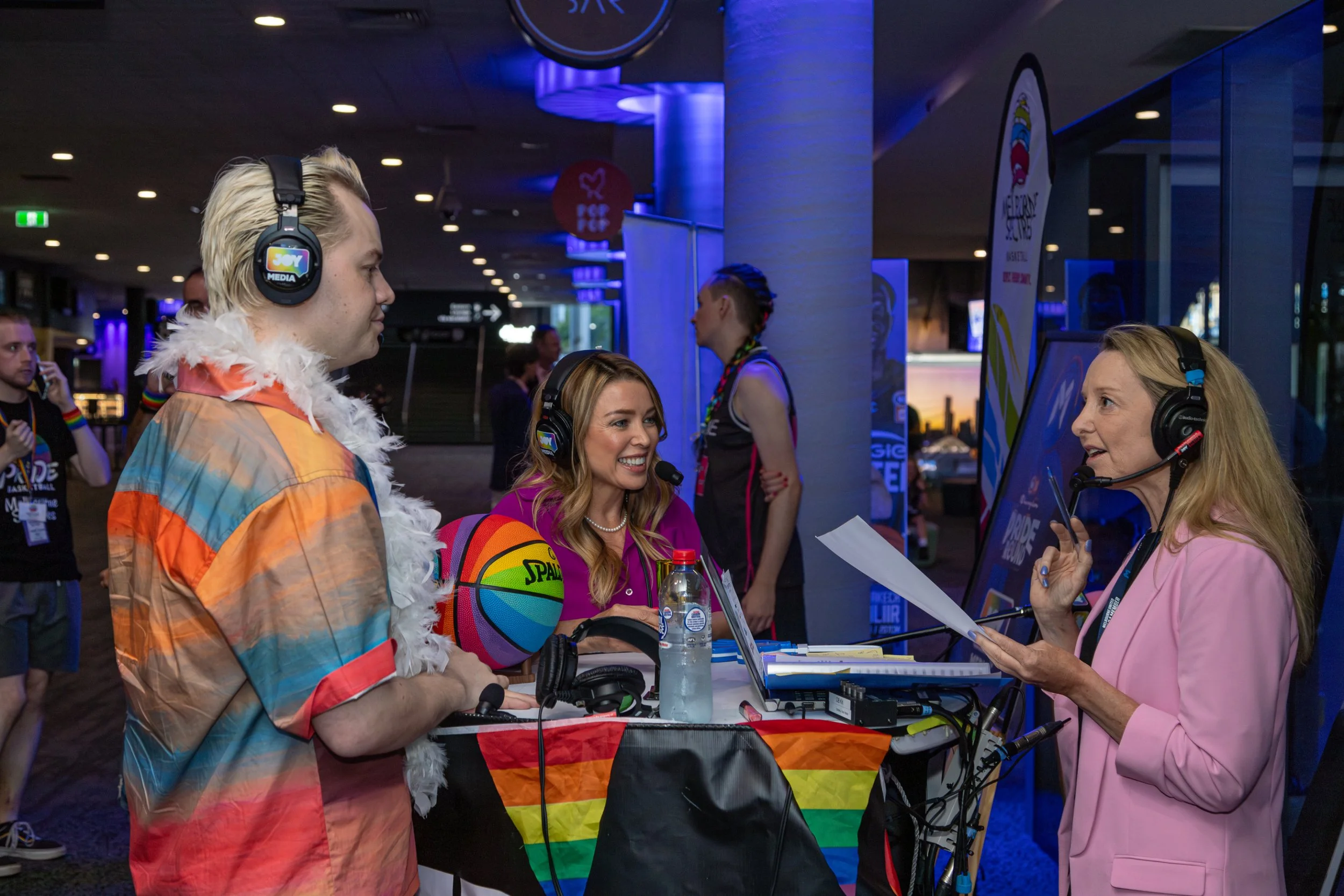 Dannii Minogue & Joel Creasey  Interview with JOY 94.9 radio live at Melbourne United Pride Game 2025
